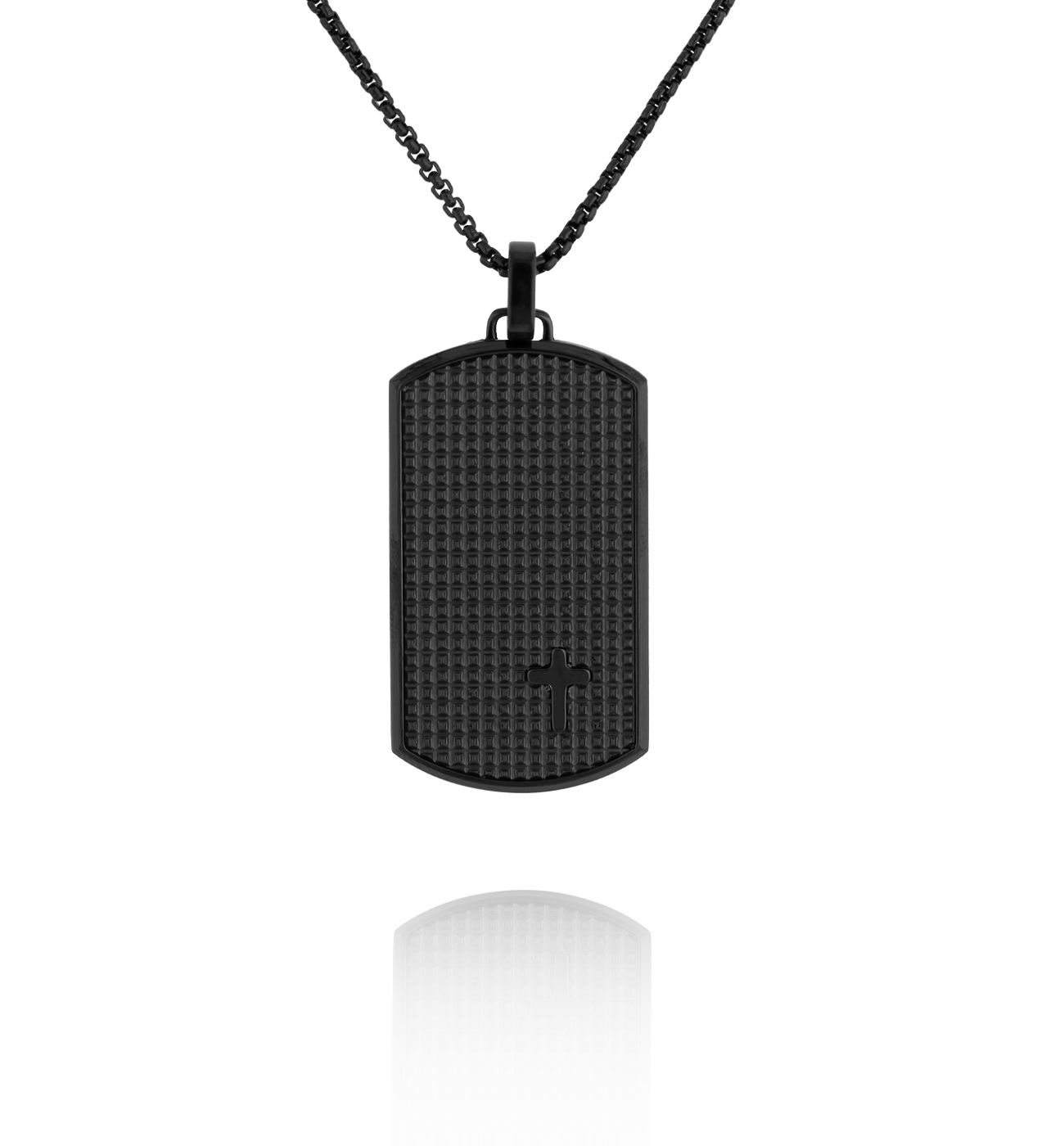 Naszyjnik nieśmiertelnik z krzyżykiem czarny - By Dziubeka