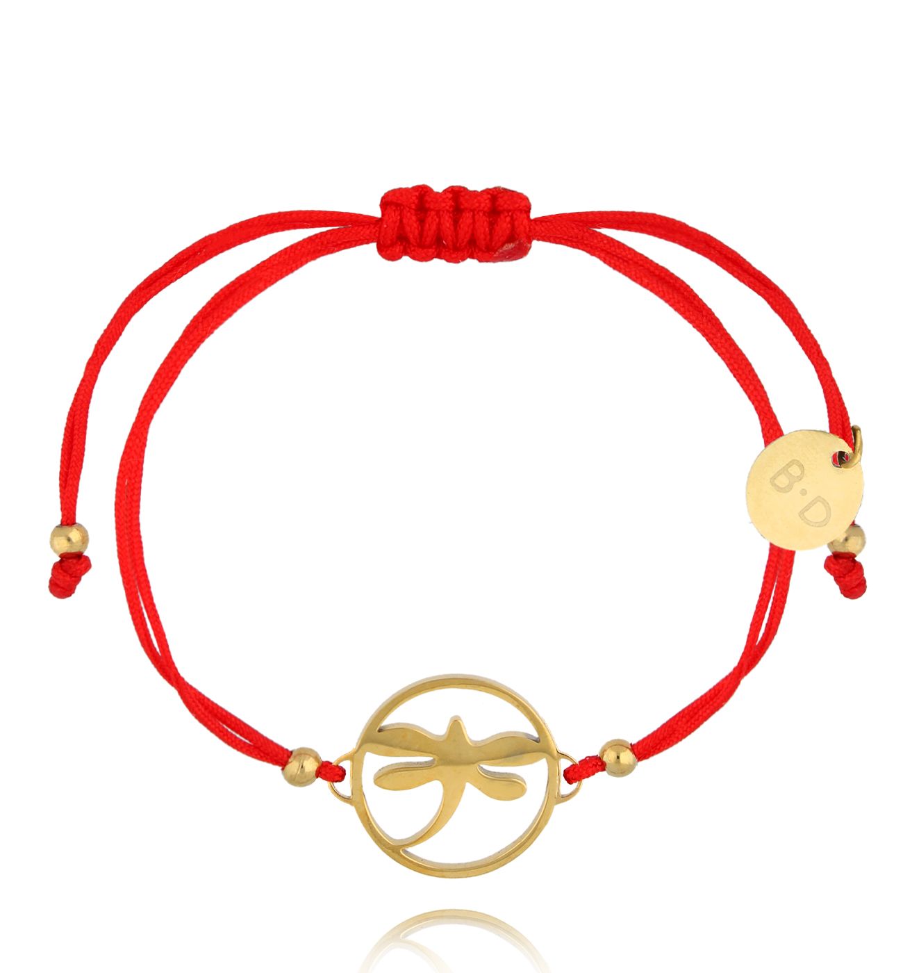 Bransoletka czerwona ze złotą ważką Dragonfly BGL0876 - By Dziubeka