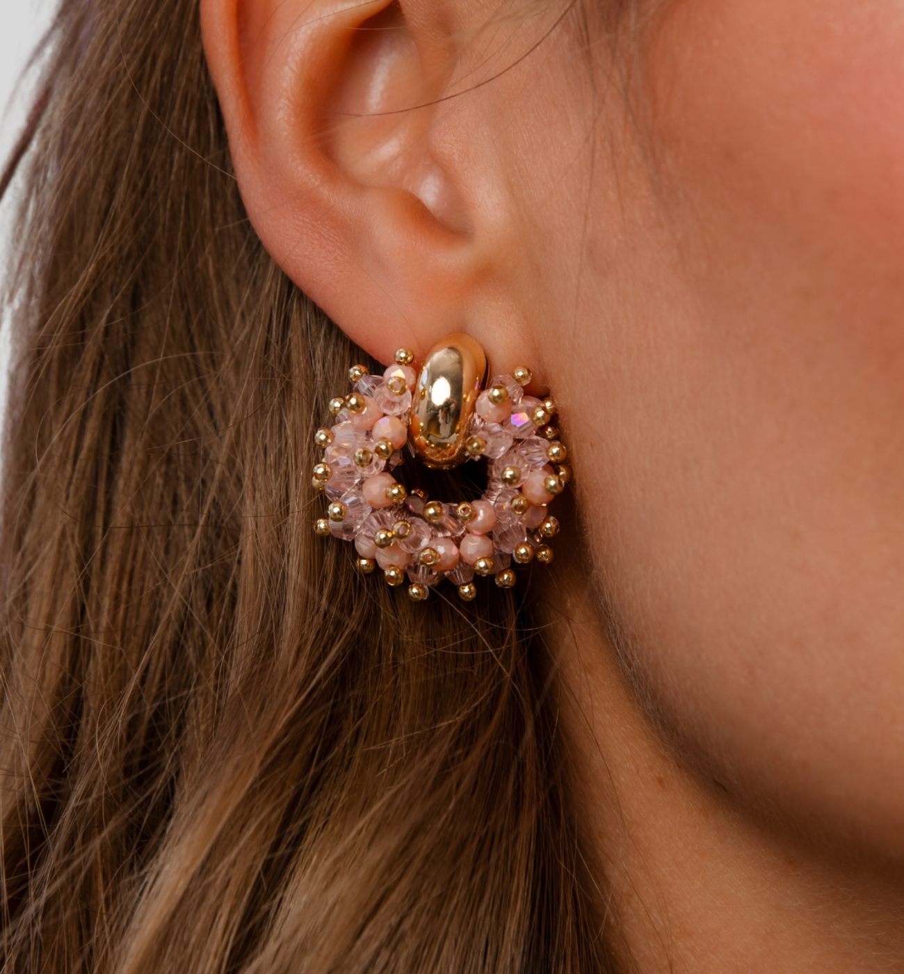 Kolczyki z różowymi kryształkami KWE0297 - By Dziubeka