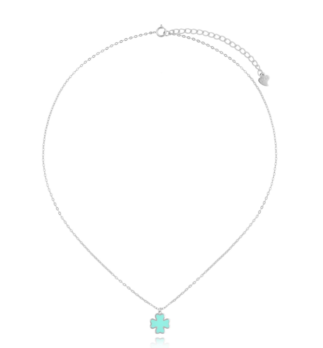 Naszyjnik srebrny z koniczynką i miętową emalią NCA0021 - By Dziubeka