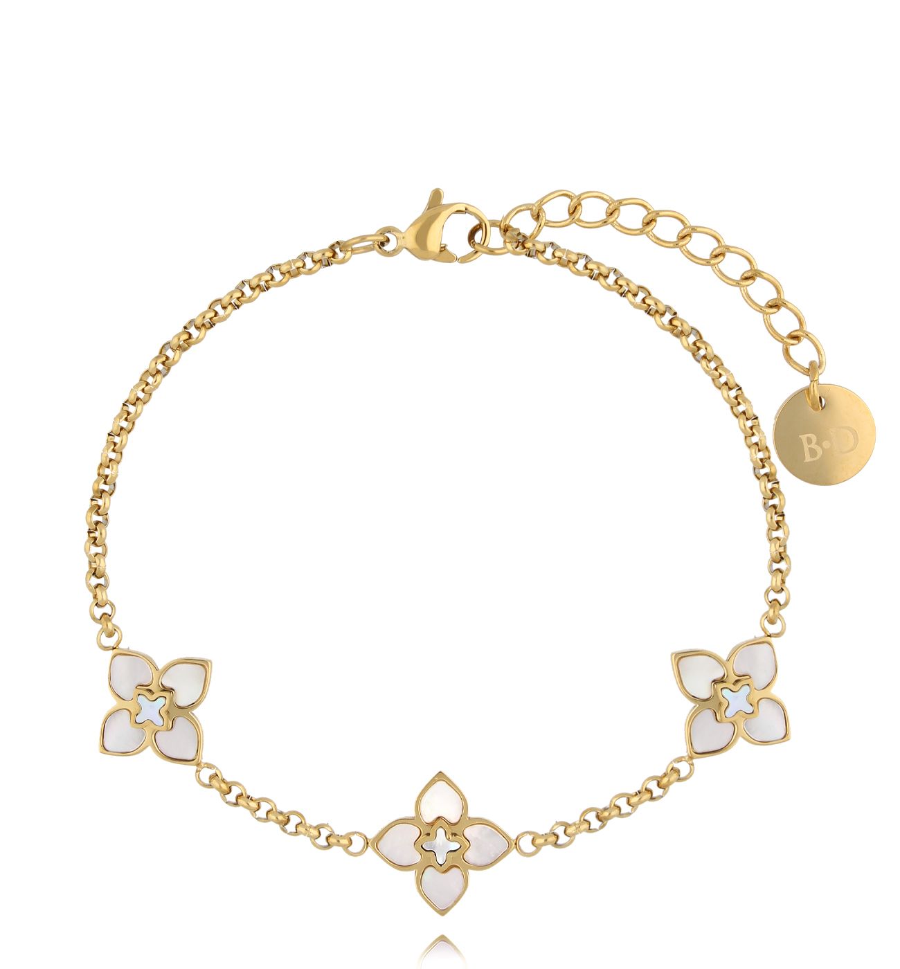 Bransoletka z koniczynkami z masy perłowej złota - By Dziubeka