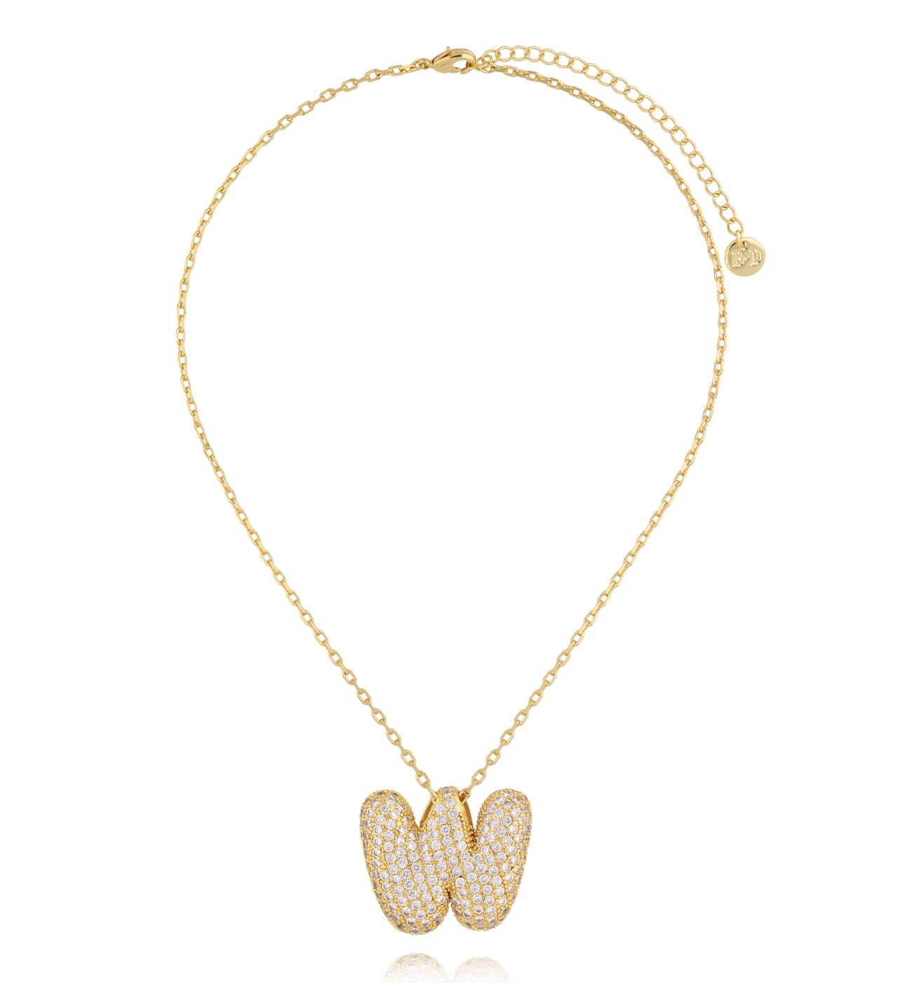 Naszyjnik złocony z literą W wysadzaną cyrkoniami NS0364