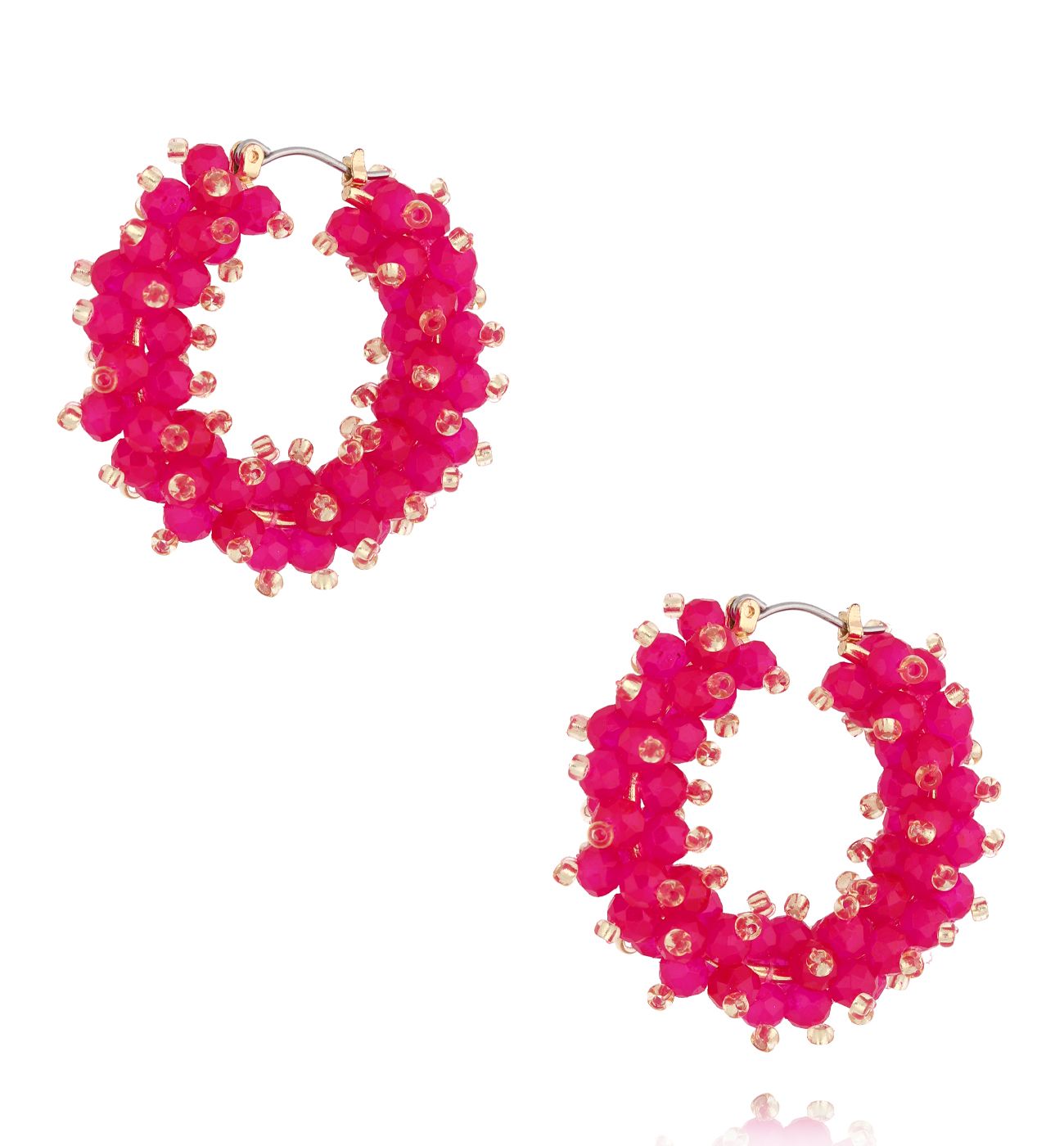 Kolczyki okrągłe z fuksjowymi kryształkami KWE0314 - By Dziubeka