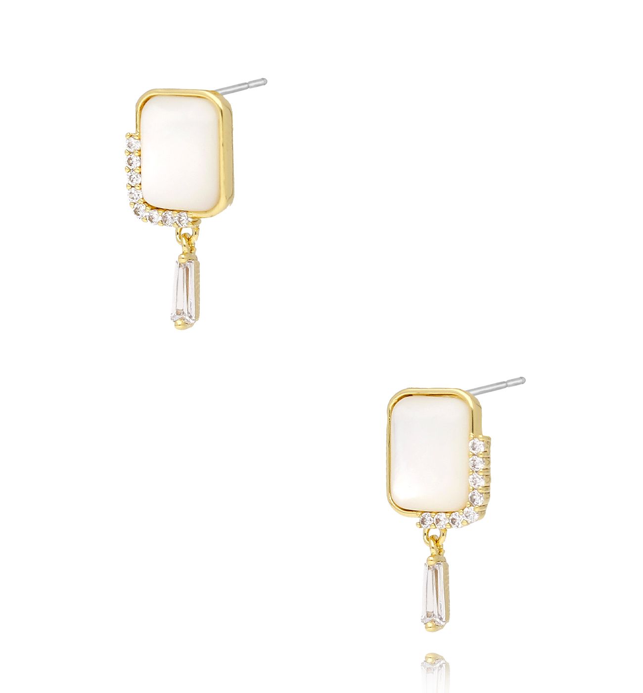 Kolczyki prostokąty z masą perłową złote KLU0026 - By Dziubeka