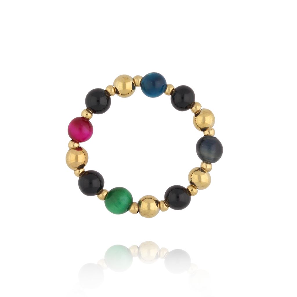 Pierścionek z agatami i tygrysim okiem PPA0066 - By Dziubeka