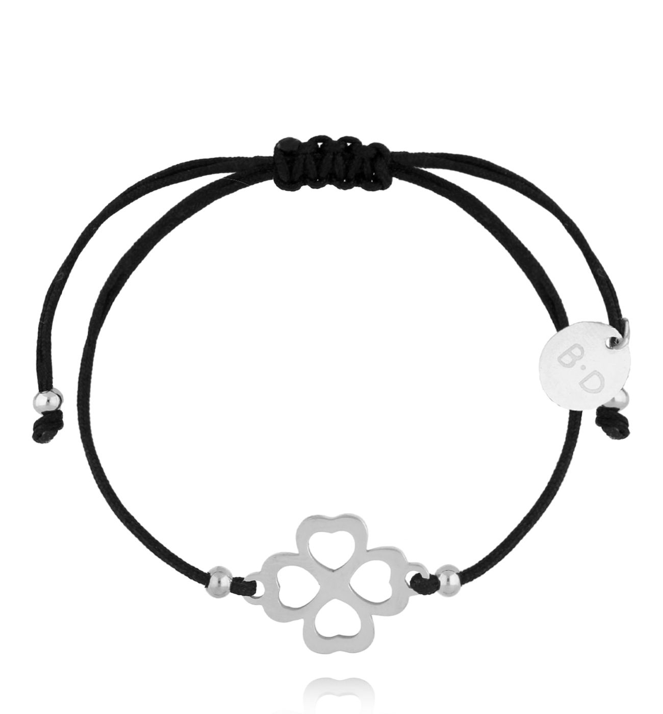 Bransoletka czarna ze srebrną koniczynką Bien-être BGL0921 - By Dziubeka