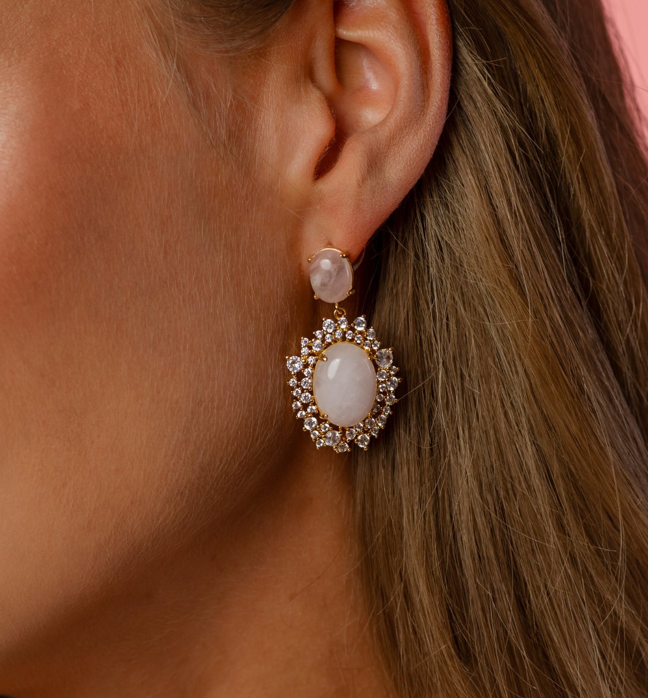 Kolczyki różowe ze złotem - By Dziubeka