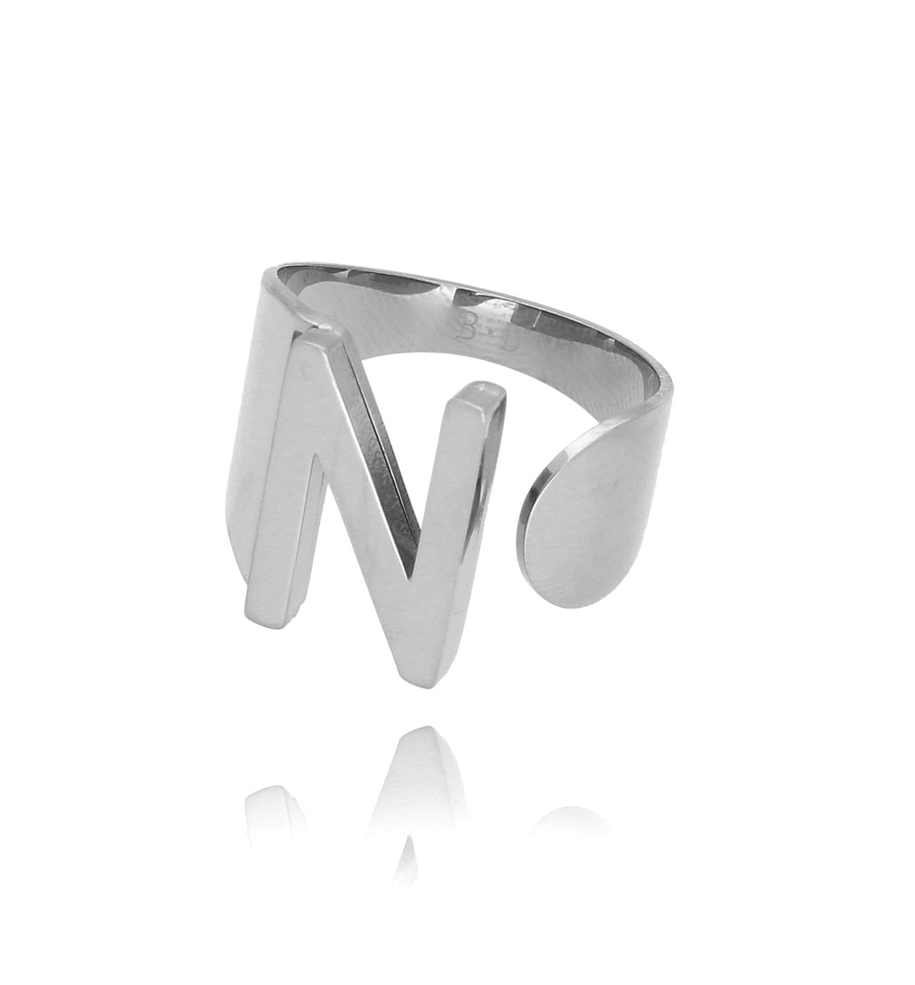 Pierścionek srebrny ze stali szlachetnej z literką N PSA0075