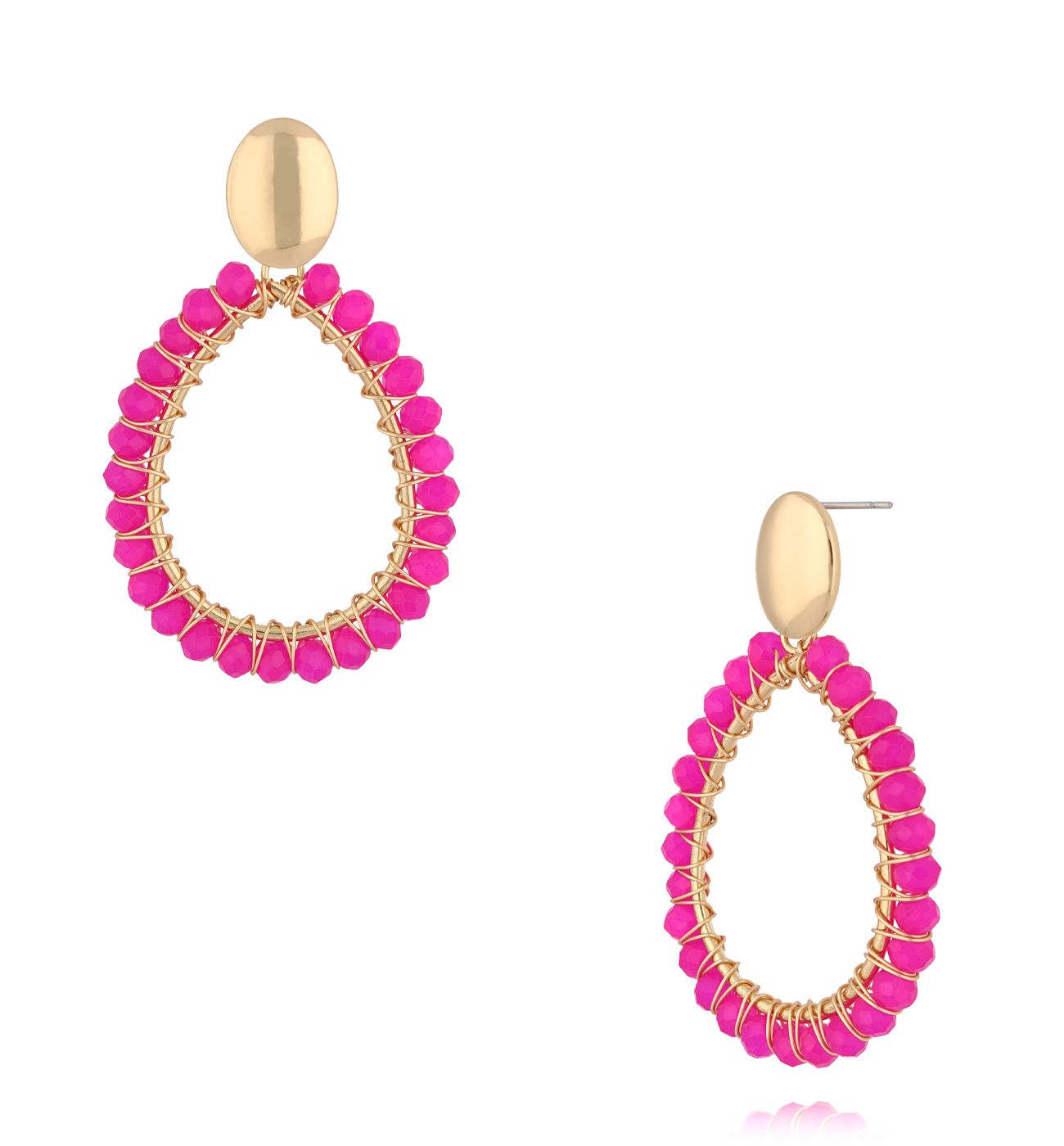 Kolczyki łezki z fuksjowymi kryształkami KWE0282 - By Dziubeka