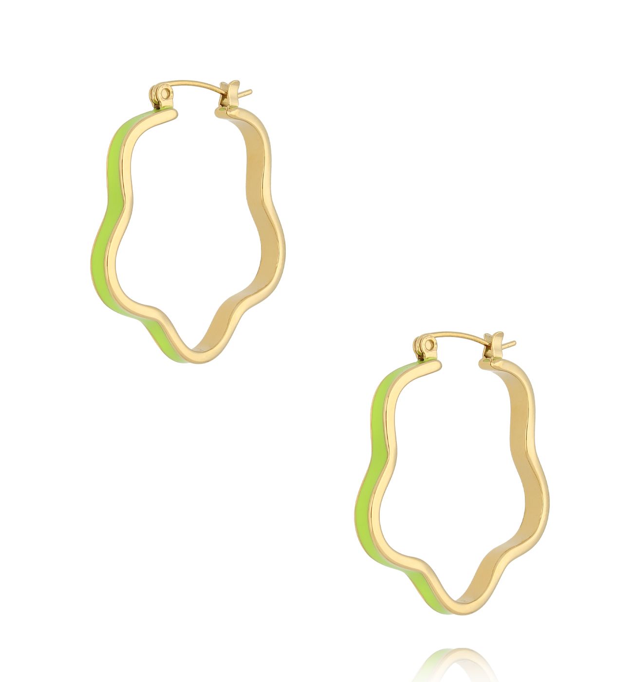 Kolczyki zielone emaliowane Wavy Hoop - By Dziubeka