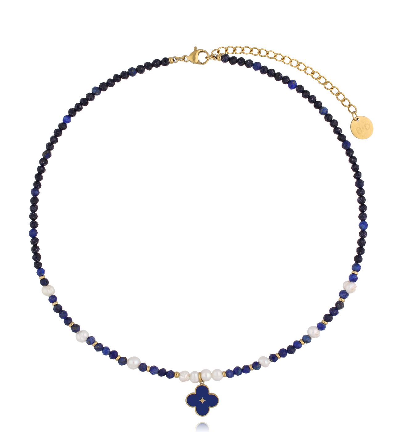 Naszyjnik granatowy z lapisami i koniczynką - By Dziubeka