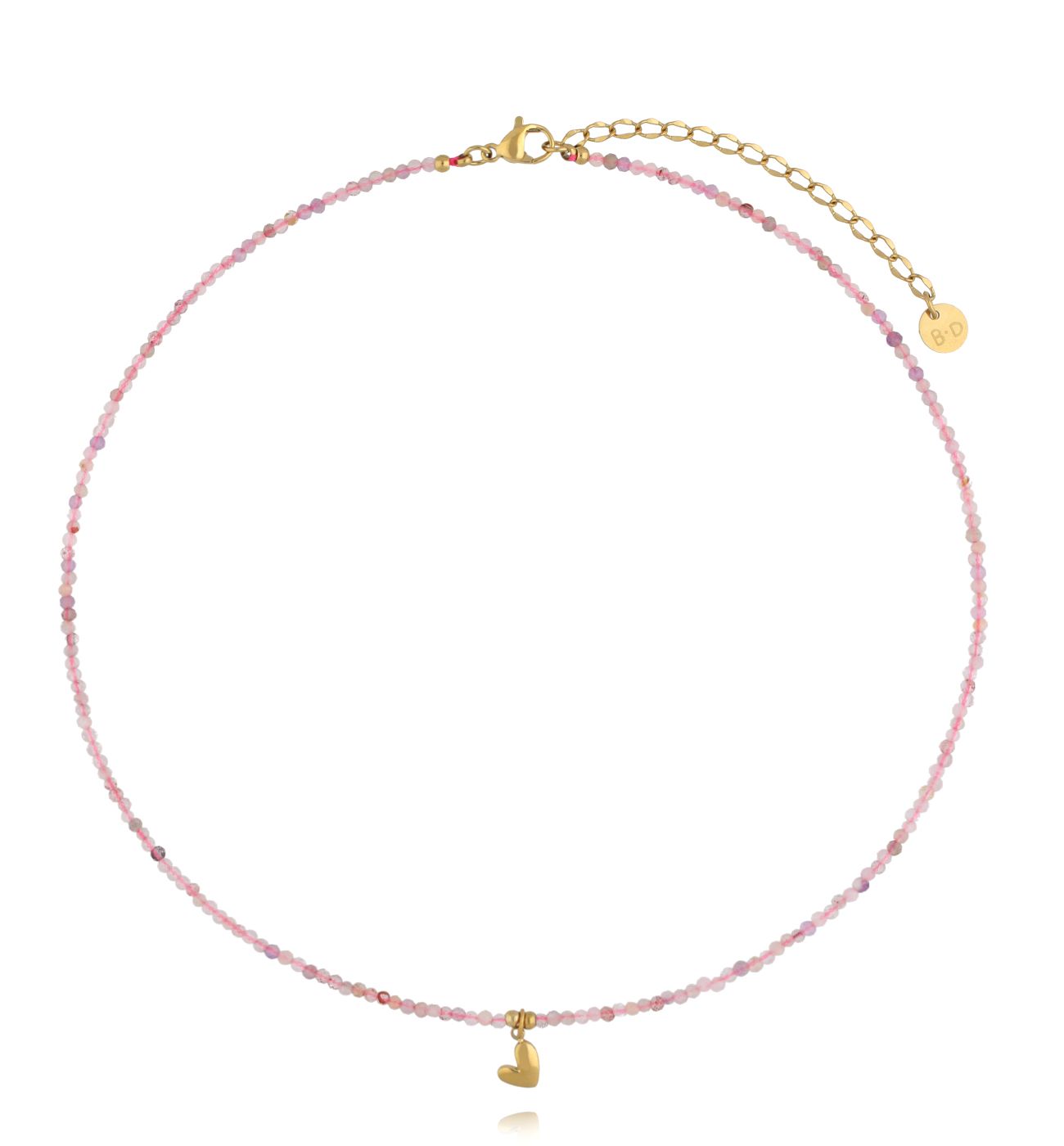 Naszyjnik z różowymi kamieniami i złotym sercem - By Dziubeka