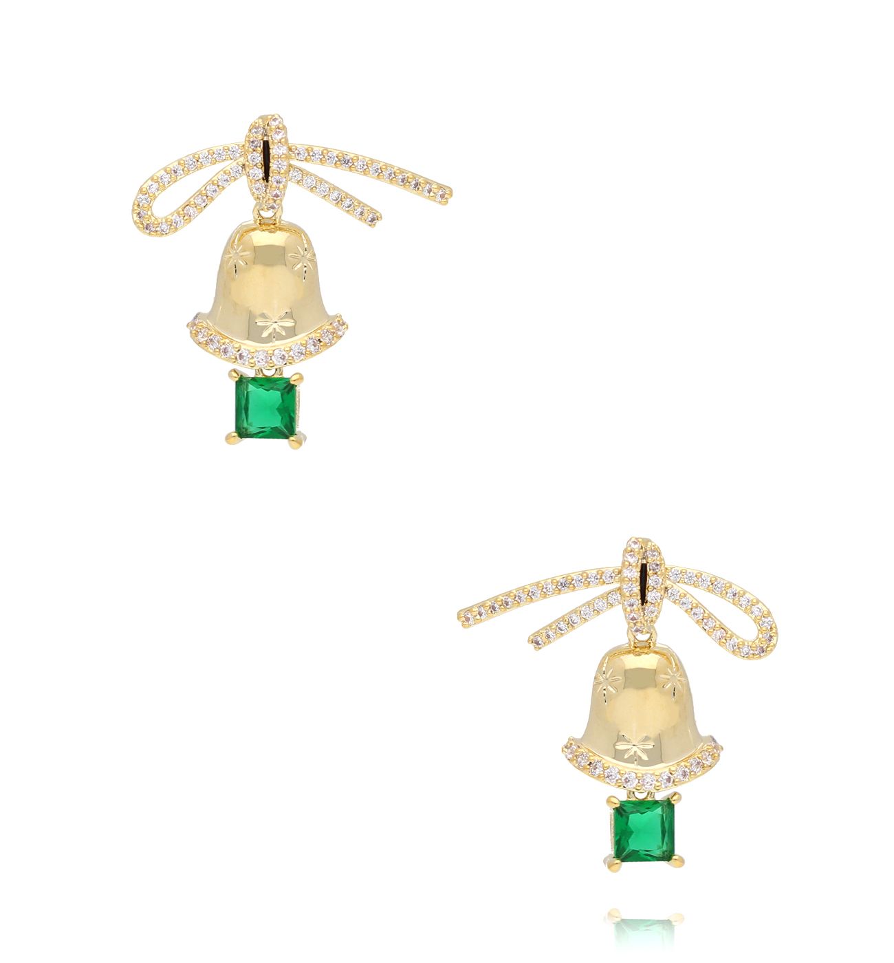 Kolczyki świąteczne dzwonki z zielonymi kryształami KSY0277 - By Dziubeka
