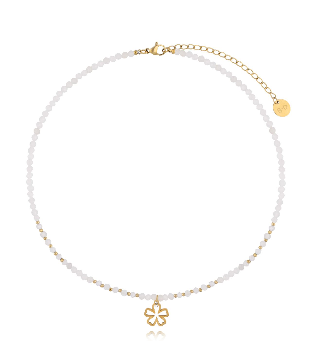 Naszyjnik biały ze złotym kwiatuszkiem - By Dziubeka