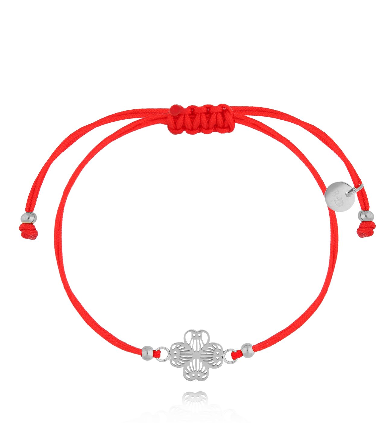 Bransoletka srebrna z czerwonym sznurkiem i koniczynką Trèfle BGL0832