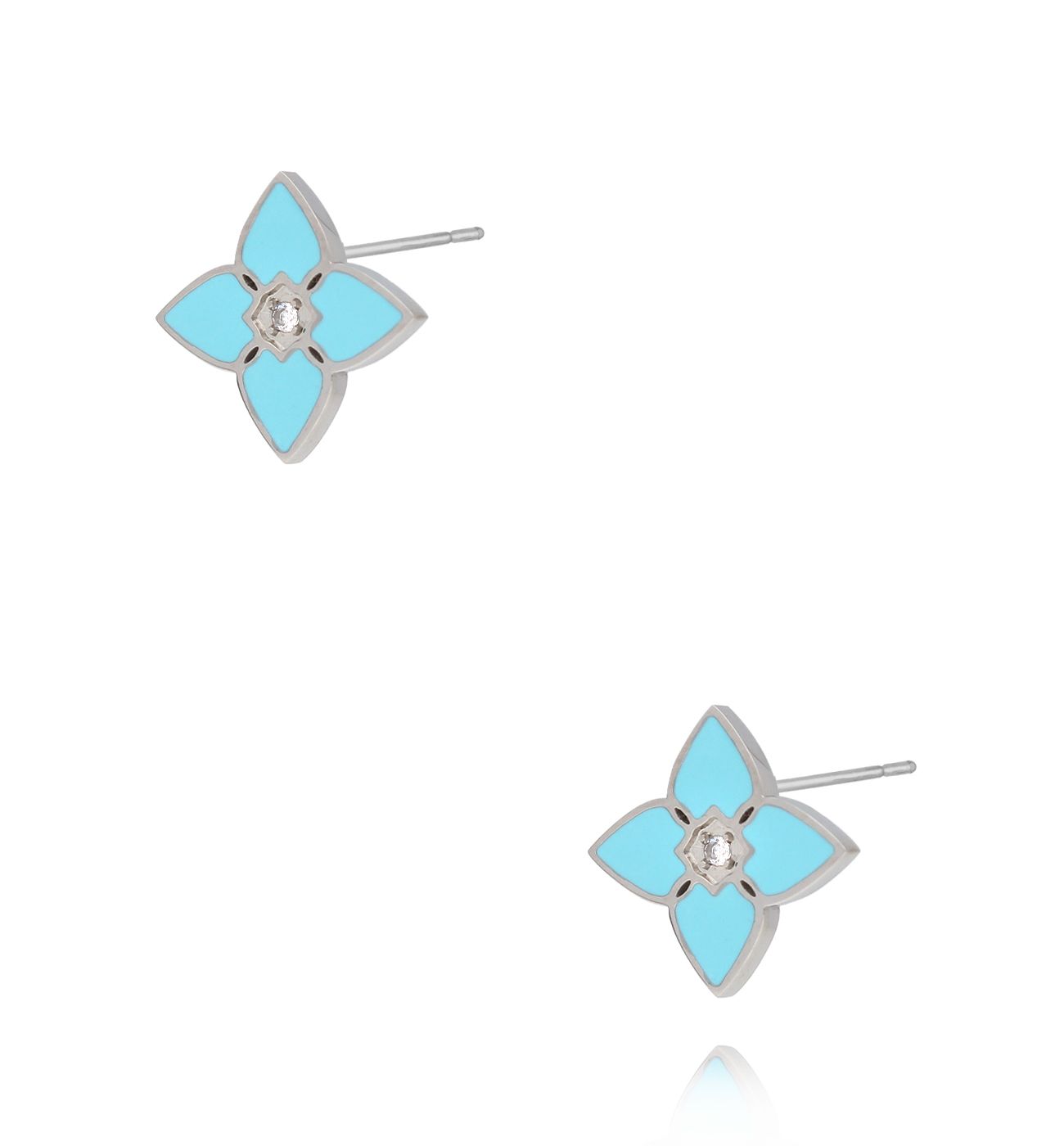 Kolczyki z koniczynką srebrne z turkusową emalią Segreto di Fortuna - By Dziubeka