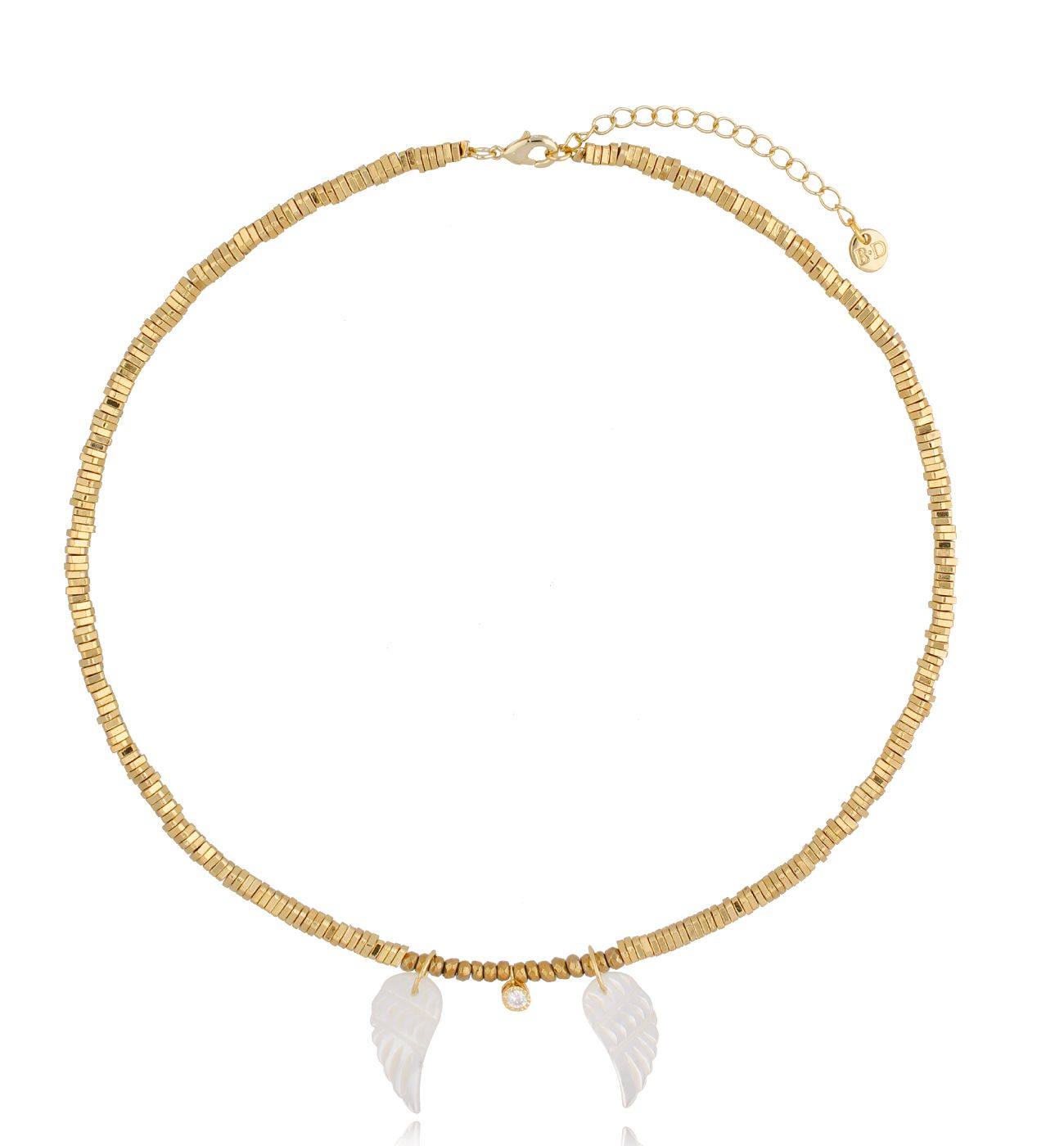 Naszyjnik złoty z hematytem i skrzydłami Different NSC0163