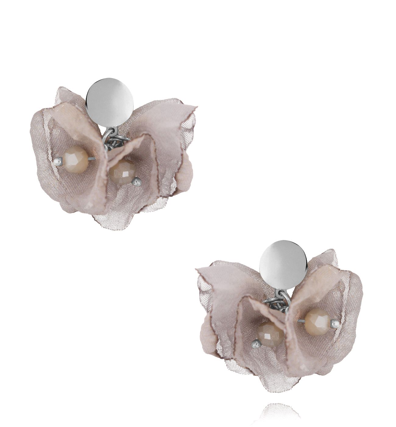 Kolczyki z szyfonu małe beżowe Nue - By Dziubeka