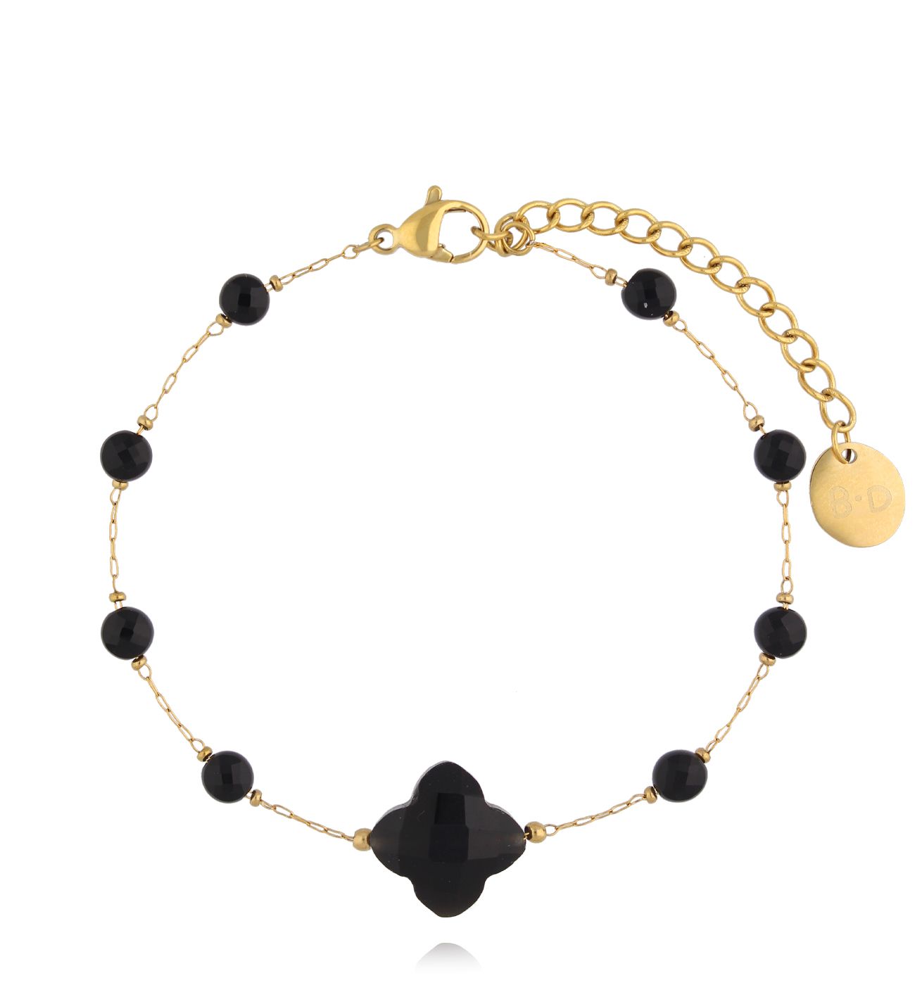 Bransoletka z koniczynką i czarnymi agatami BPA0506