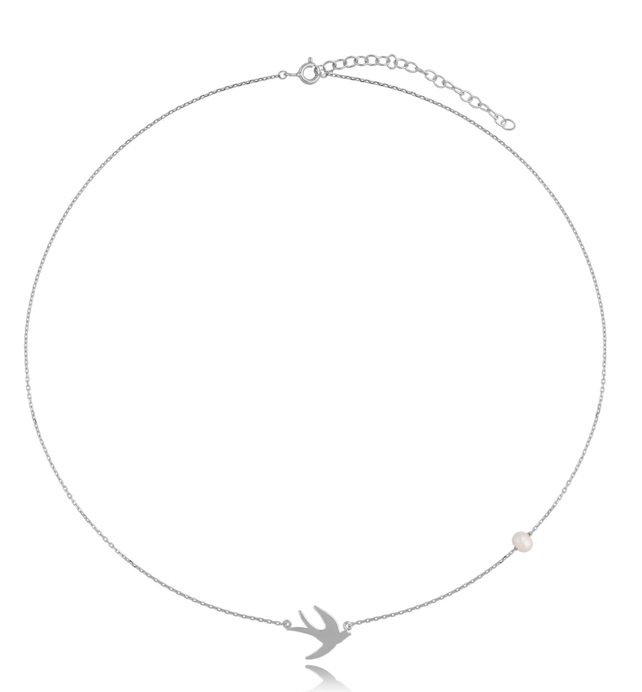 Naszyjnik srebrny z perłą i jaskółką Good Sign NSE0125