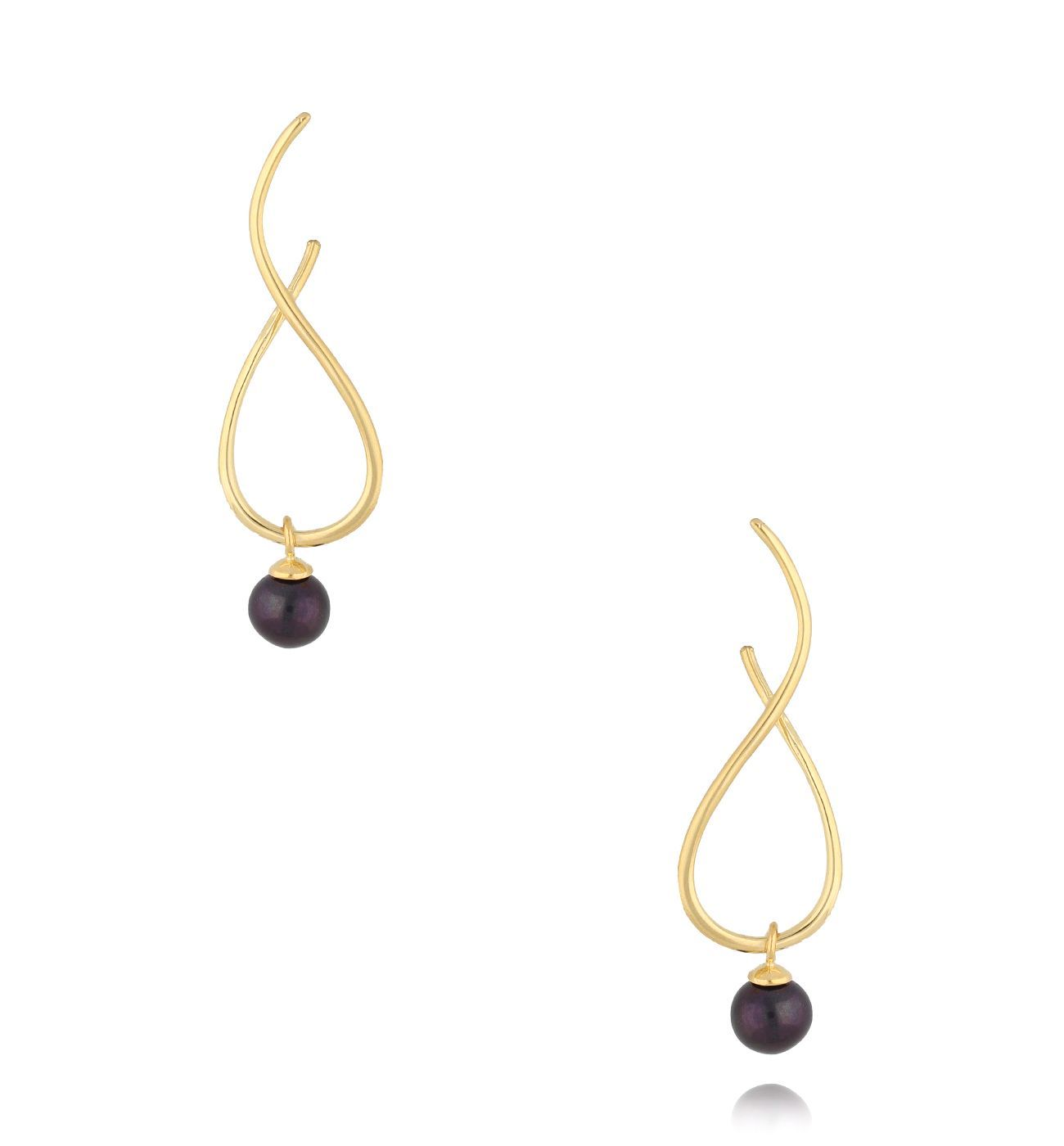 Kolczyki złote wywijane z ciemnymi perłami Look KSE0130