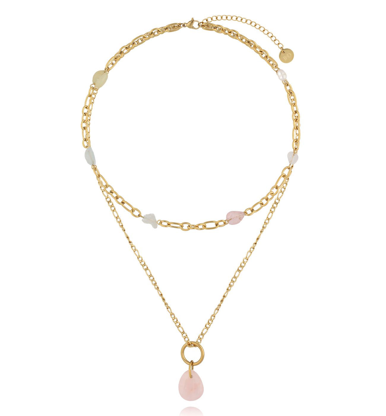 Naszyjnik warstwowy z kwarcem różowym - By Dziubeka