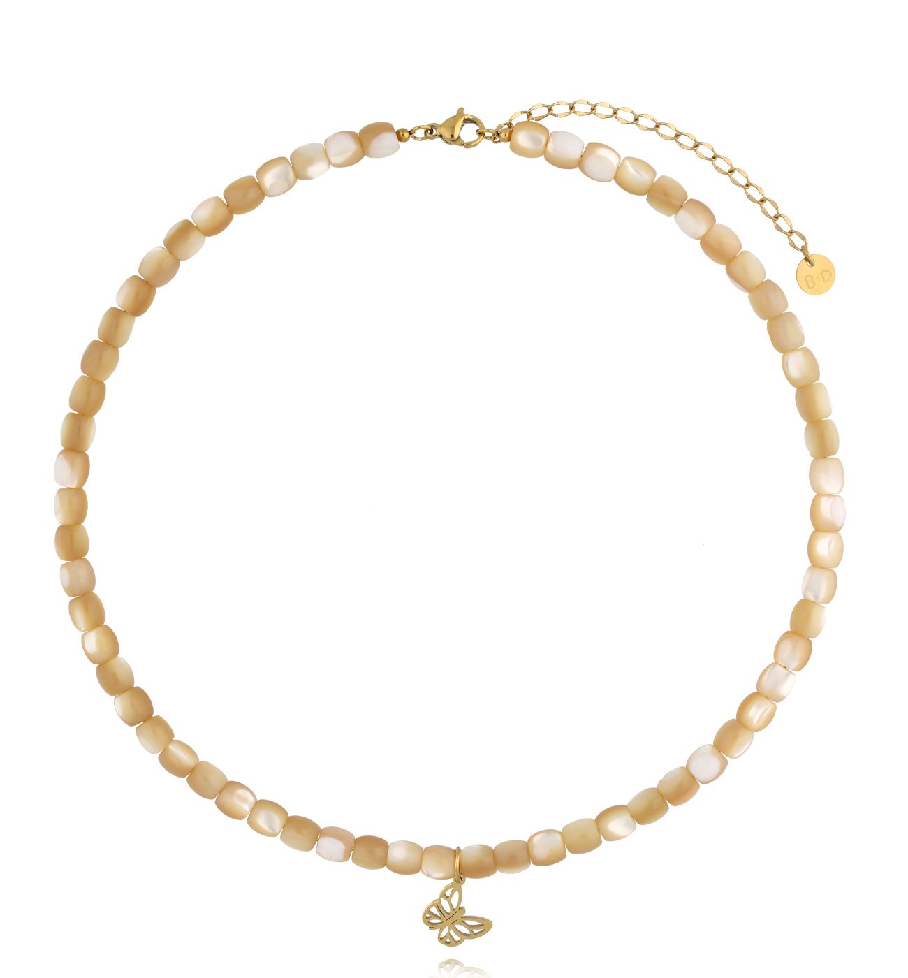 Naszyjnik beżowy z motylkiem - By Dziubeka