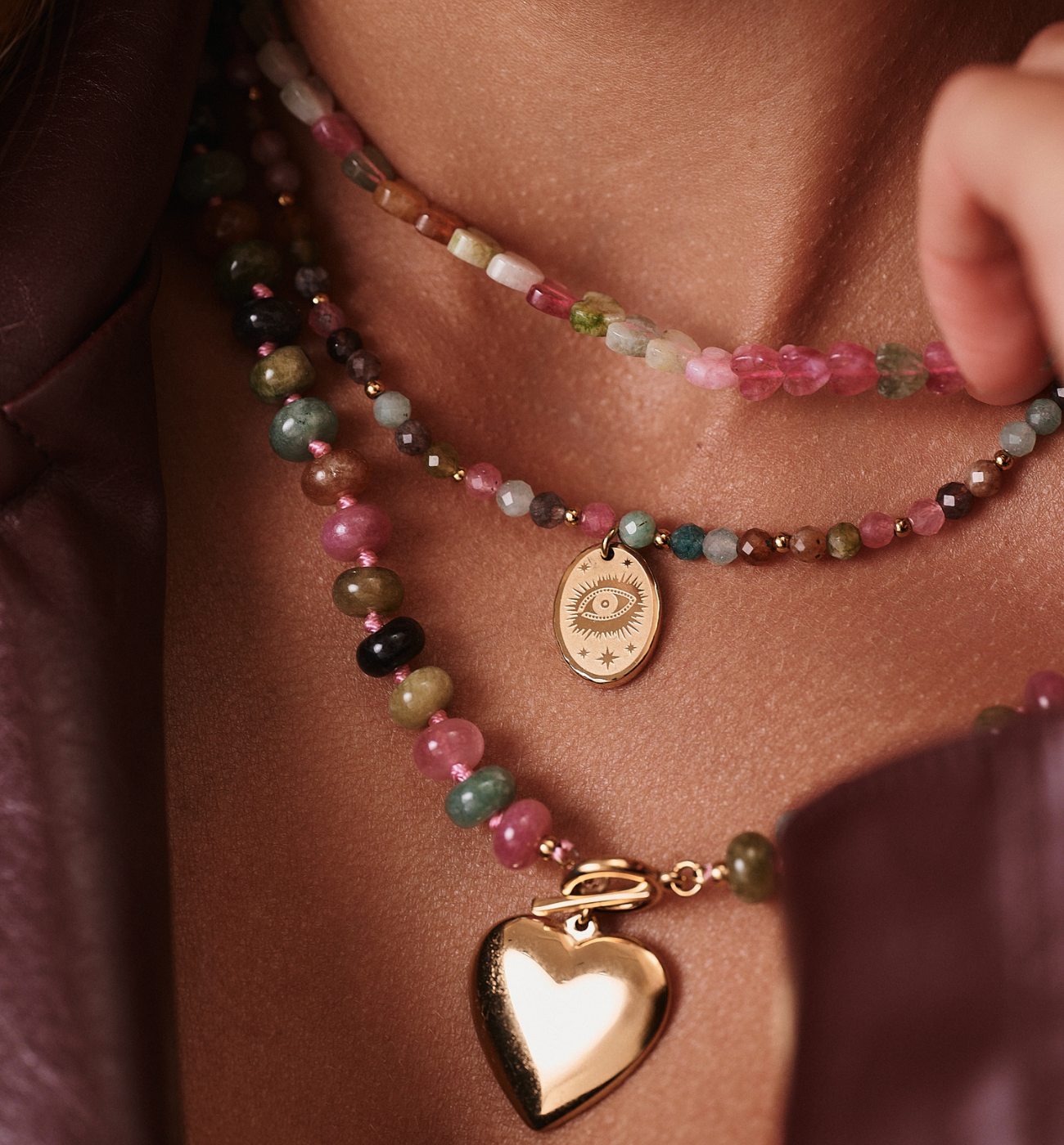 Naszyjnik z kolorowych jadeitów z sercem - By Dziubeka