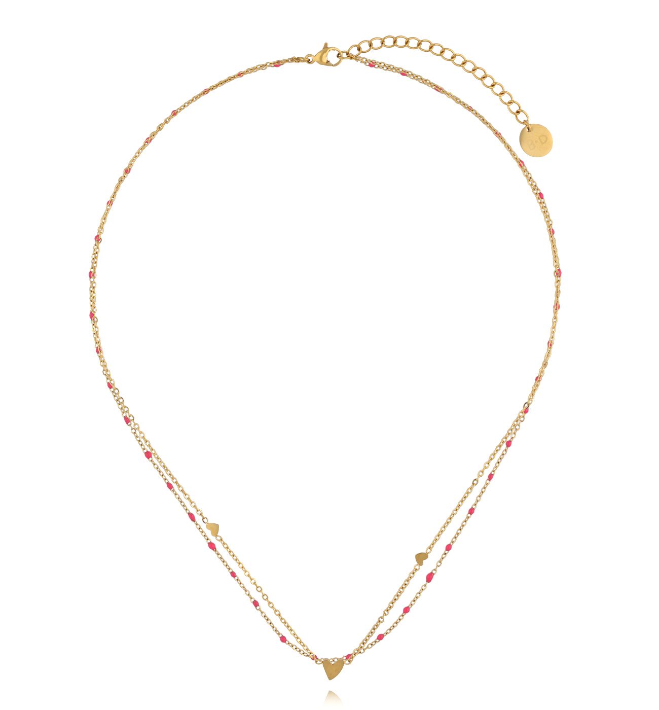 Naszyjnik z różową emalią i serduszkiem NSY0410 - By Dziubeka