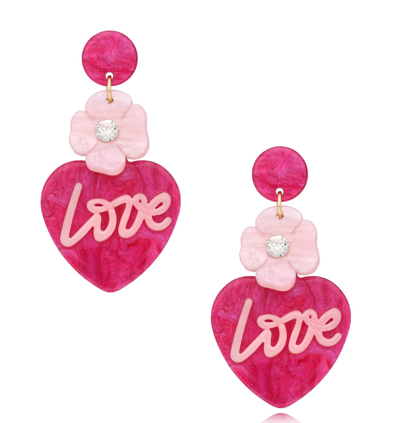 Kolczyki różowe z sercami i kwiatkami Heart & FLower KZA0255 - By Dziubeka