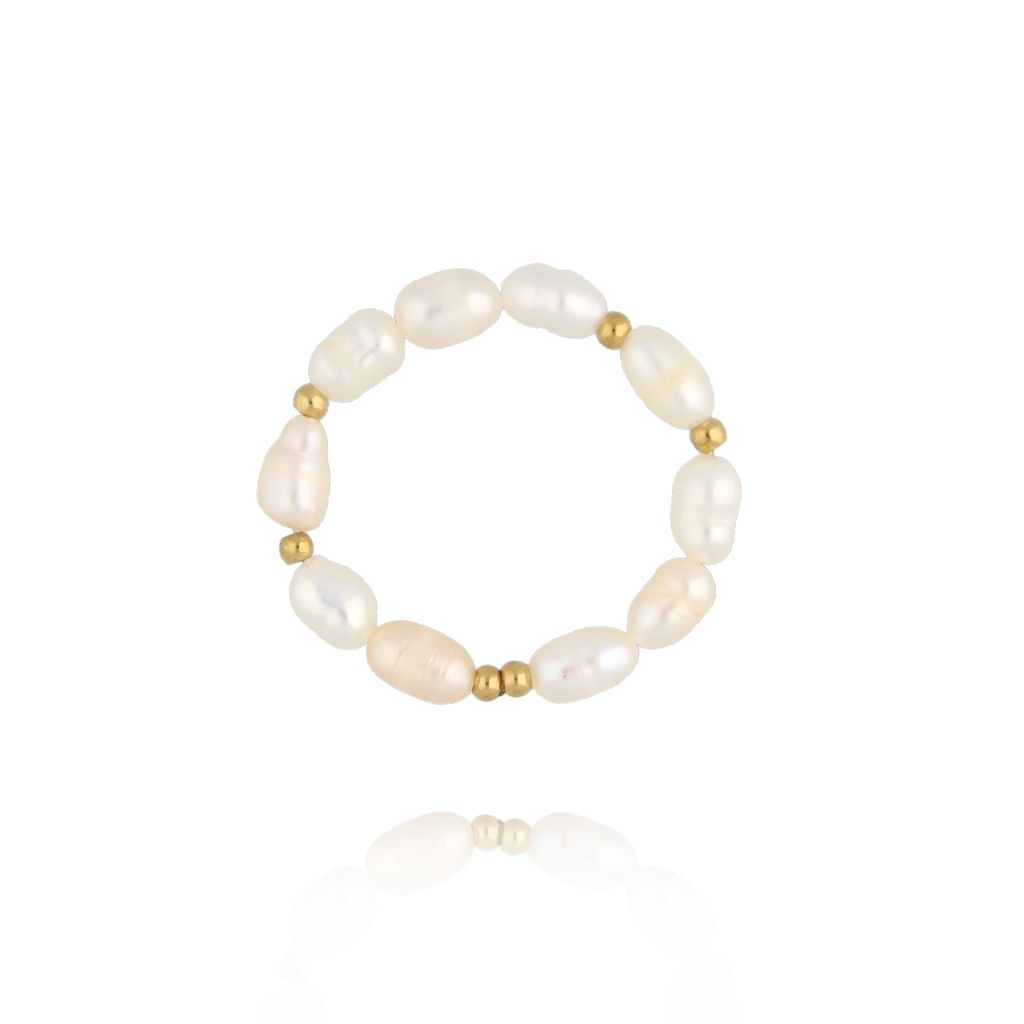 Pierścionek elastyczny z perłami złoty PPE0093