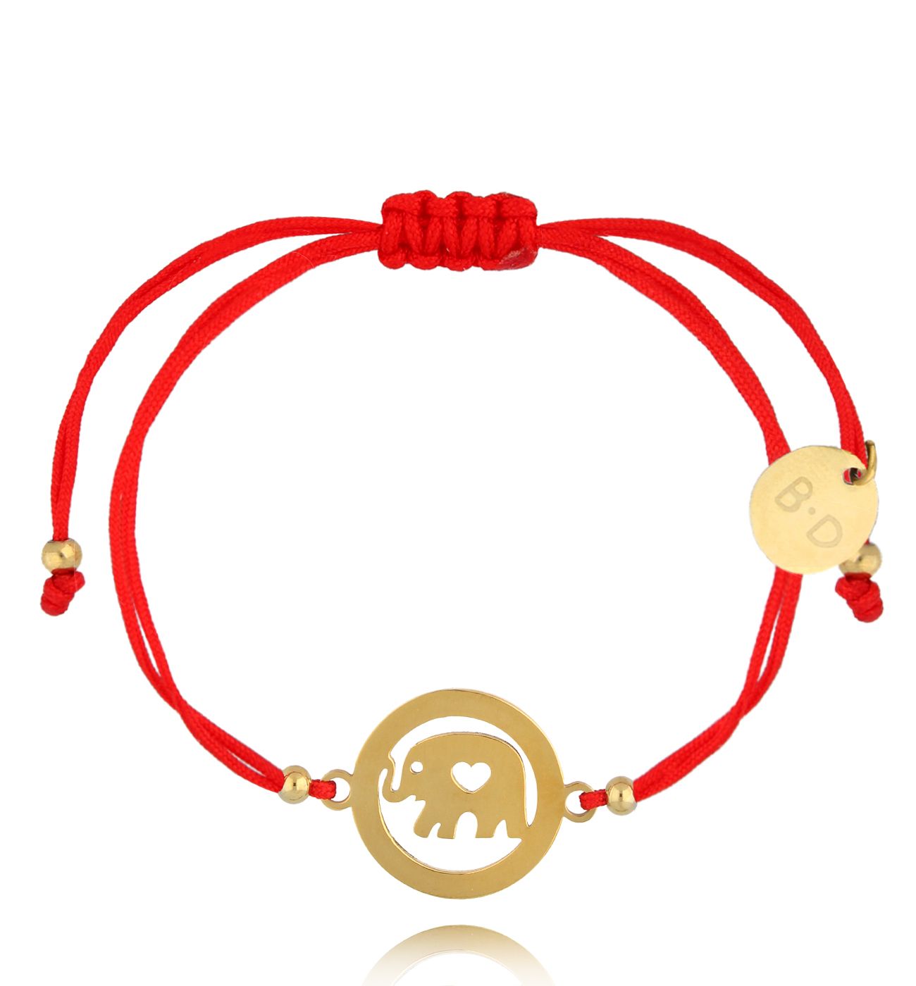 Bransoletka czerwona ze złotym słoniem Éléphant BGL0956 - By Dziubeka