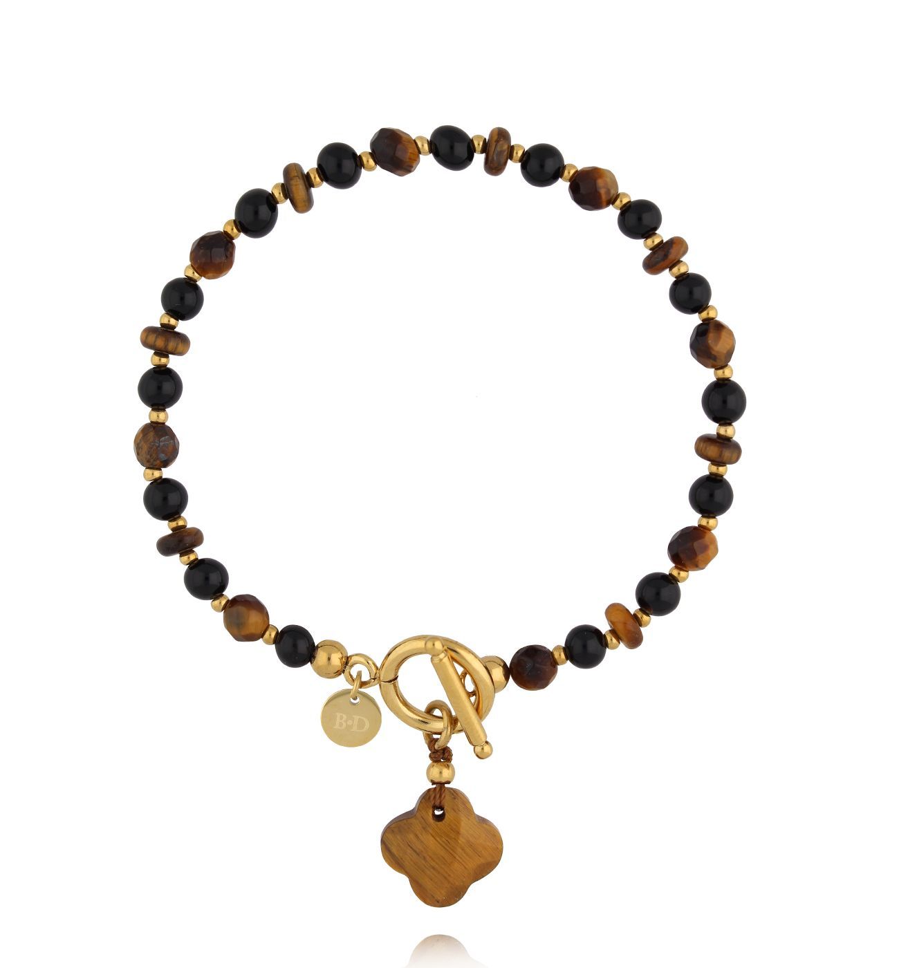 Bransoletka z tygrysim okiem i koniczynką - By Dziubeka