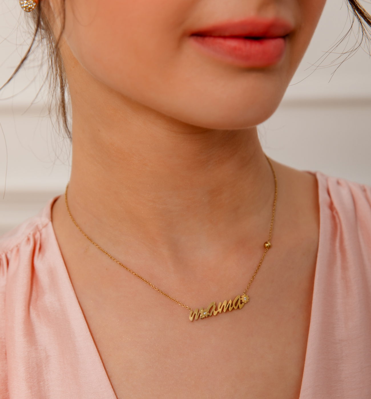 Naszyjnik Mama z kulką złoty - By Dziubeka