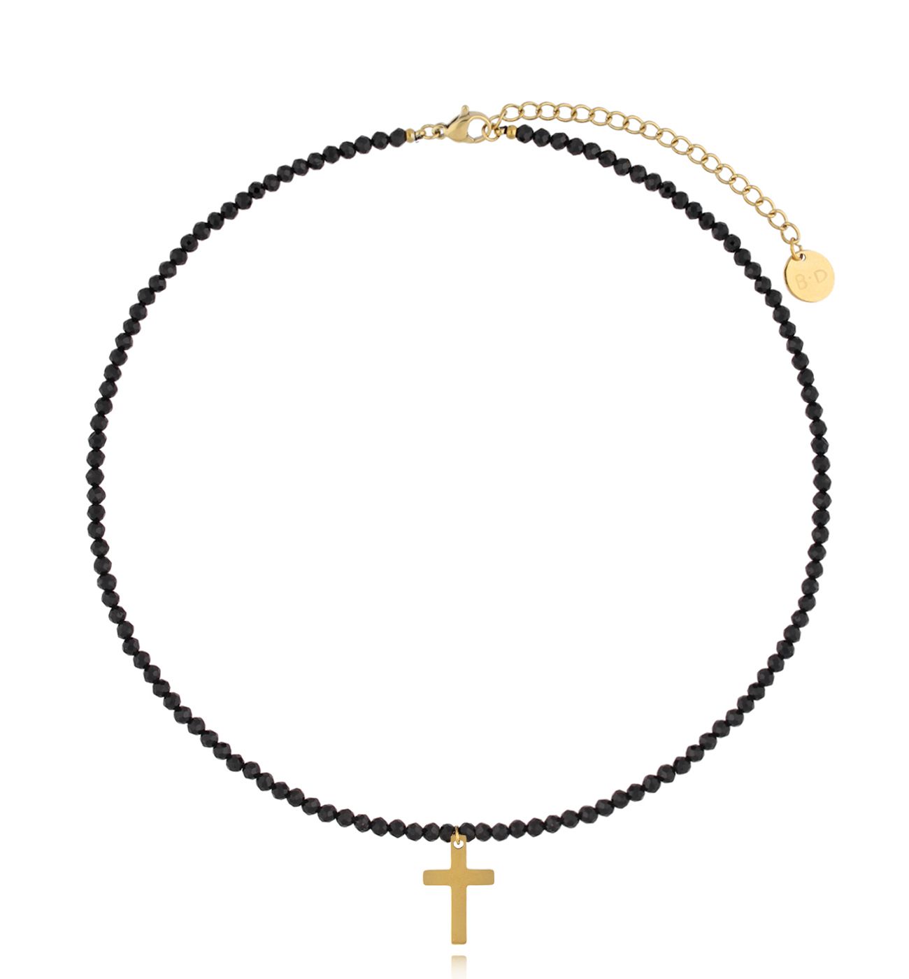 Naszyjnik z turmalinami 2mm i złotym krzyżykiem Andréia - By Dziubeka