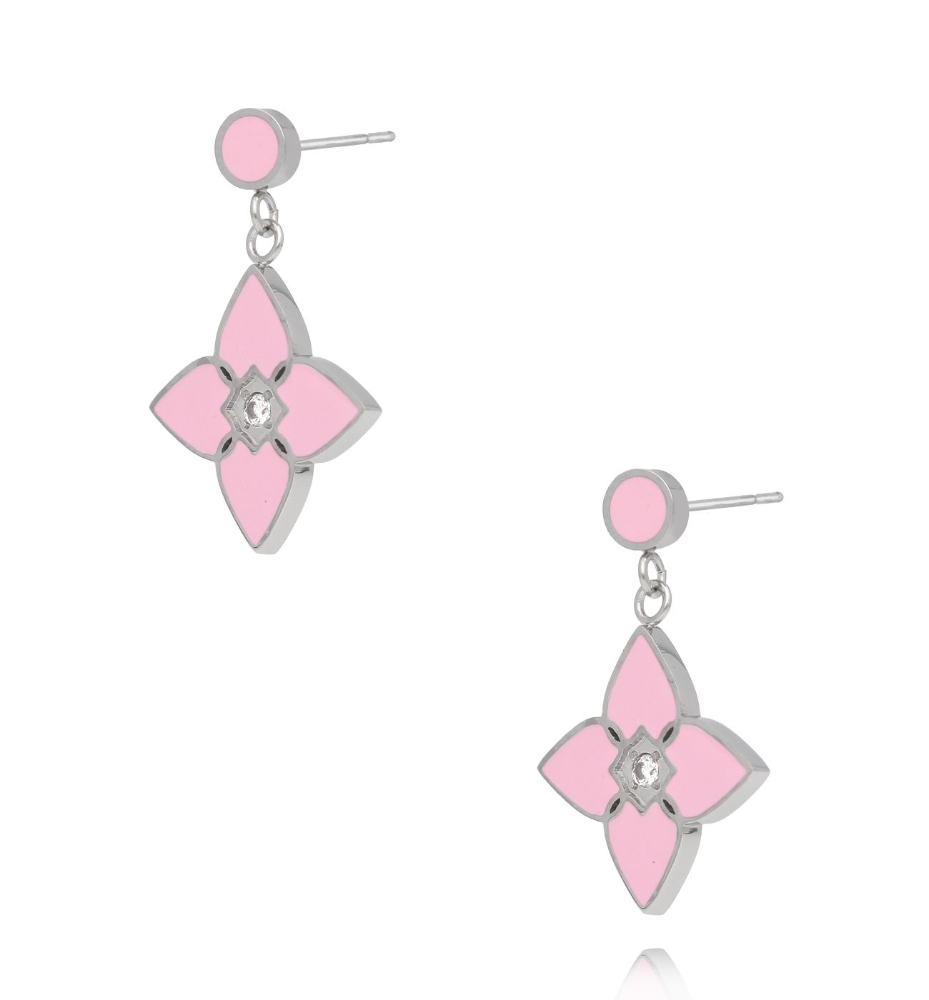 Kolczyki z koniczynką srebrne z różową emalią Segreto di Fortuna KSA2082