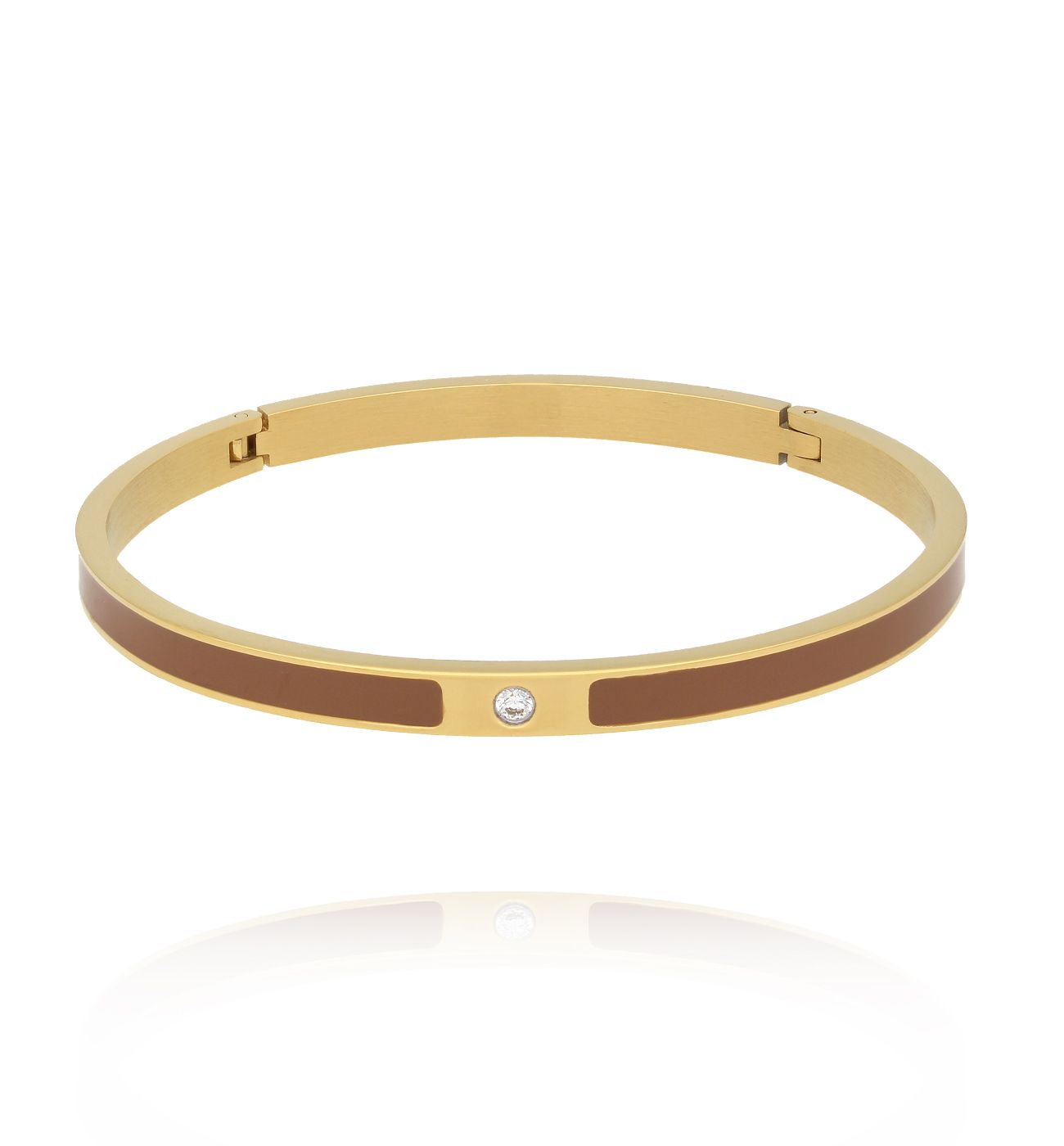 Bransoletka obręcz ze stali szlachetnej z emalią Mocha Mousse i cyrkonią BSA0973