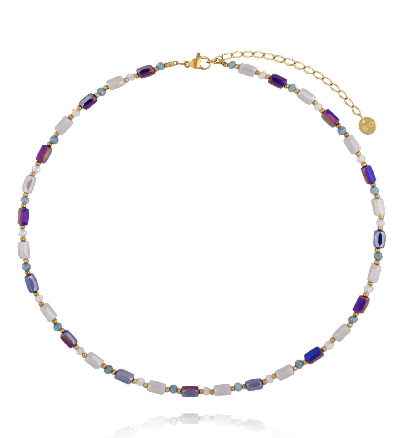 Naszyjnik w odcieniach błękitu, bieli i głębokiego granatu - By Dziubeka