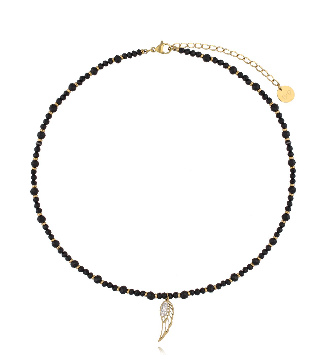 Naszyjnik z turmalinami i skrzydełkiem złoty - By Dziubeka