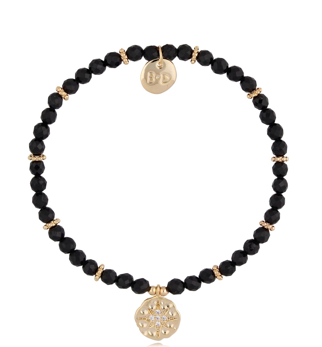 Bransoletka z czarnymi agatami i zawieszką - By Dziubeka