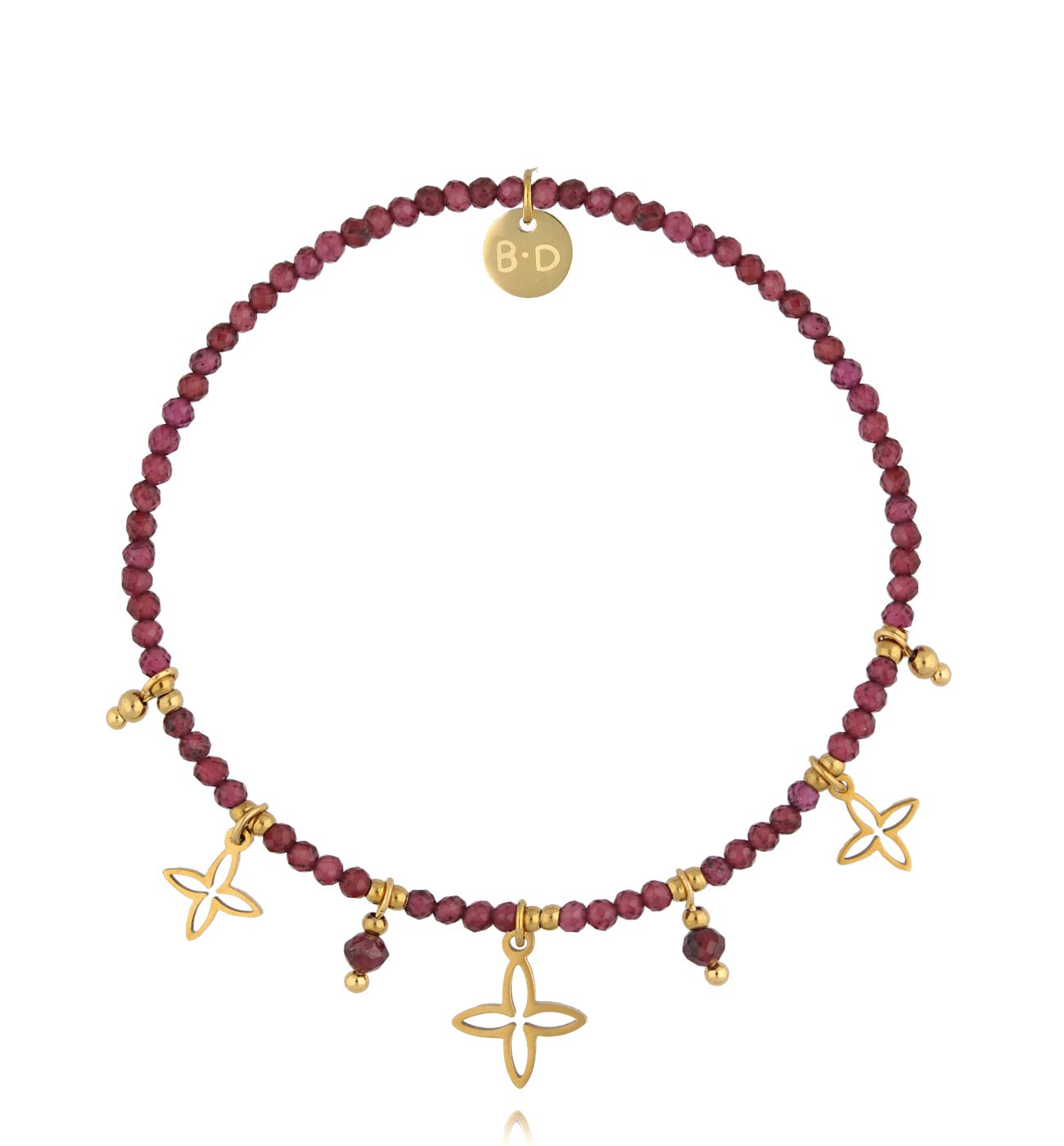 Bransoletka z granatami i koniczynkami BTW3299