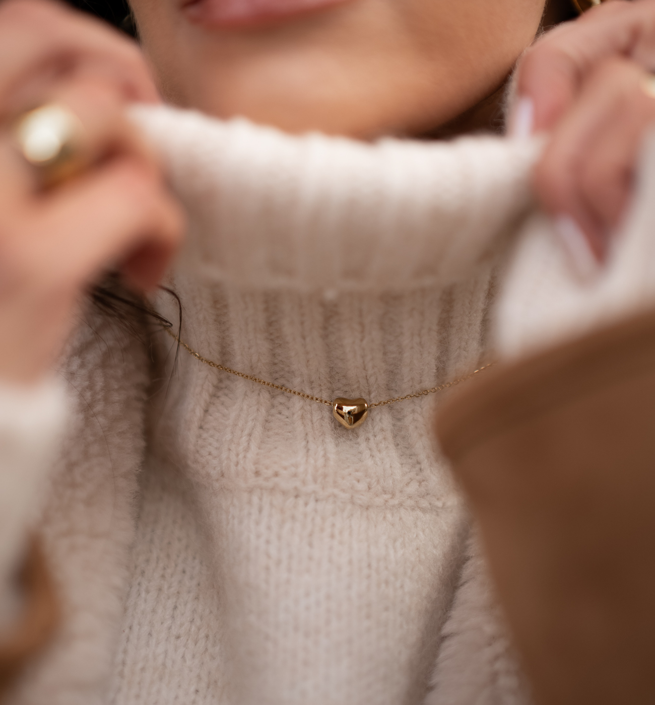Naszyjnik złoty ze stali szlachetnej z serduszkiem - By Dziubeka