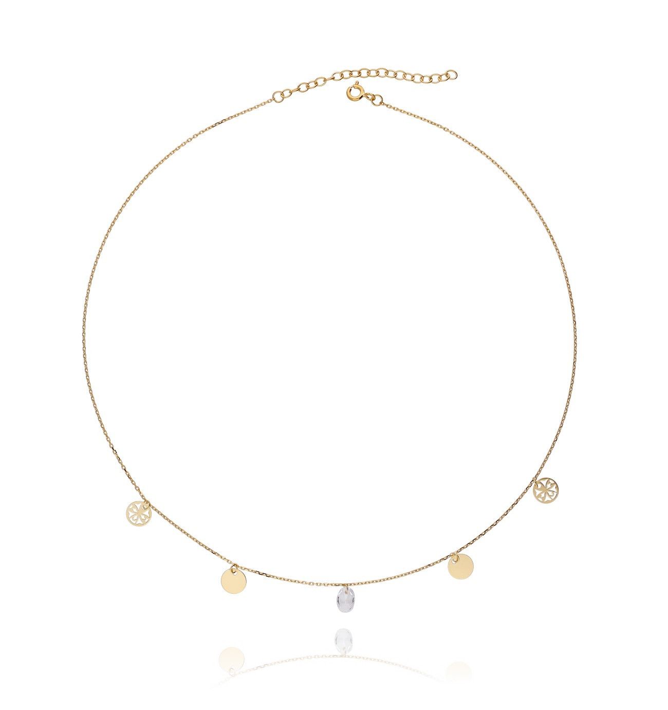Naszyjnik ze srebra pozłacanego z kryształkiem rozetka - By Dziubeka