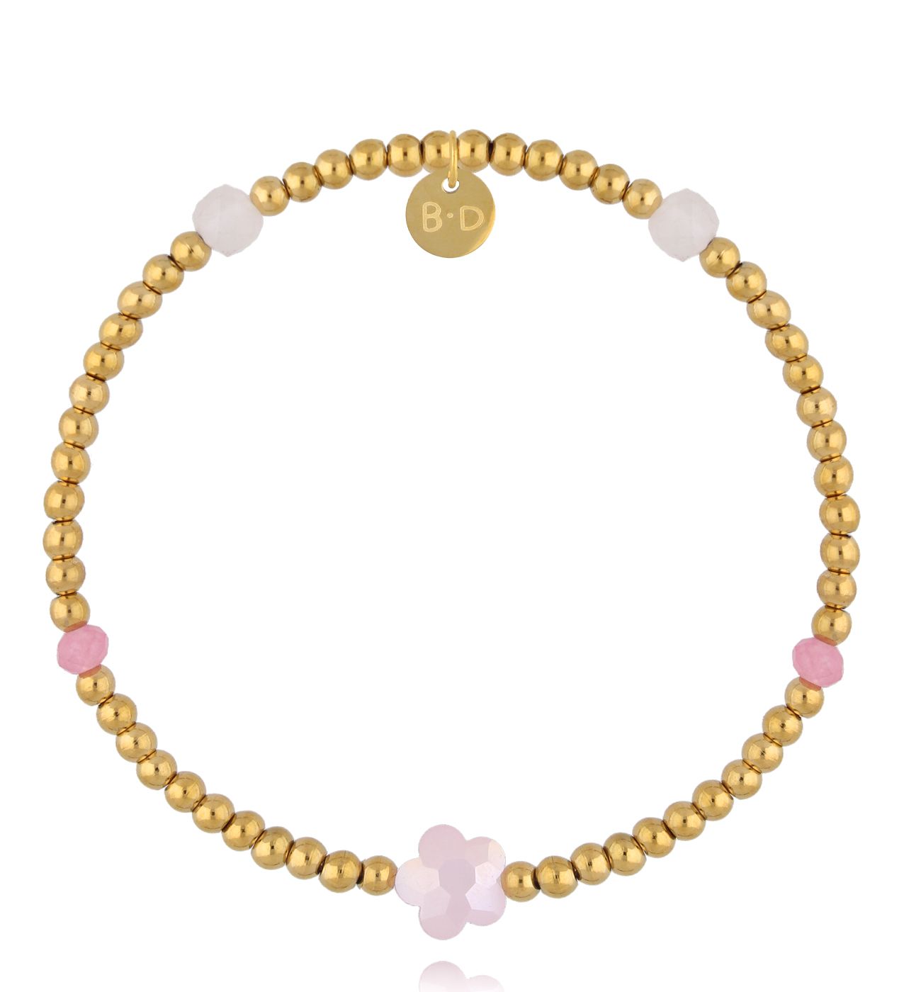 Bransoletka złota z różowymi kryształkami - By Dziubeka