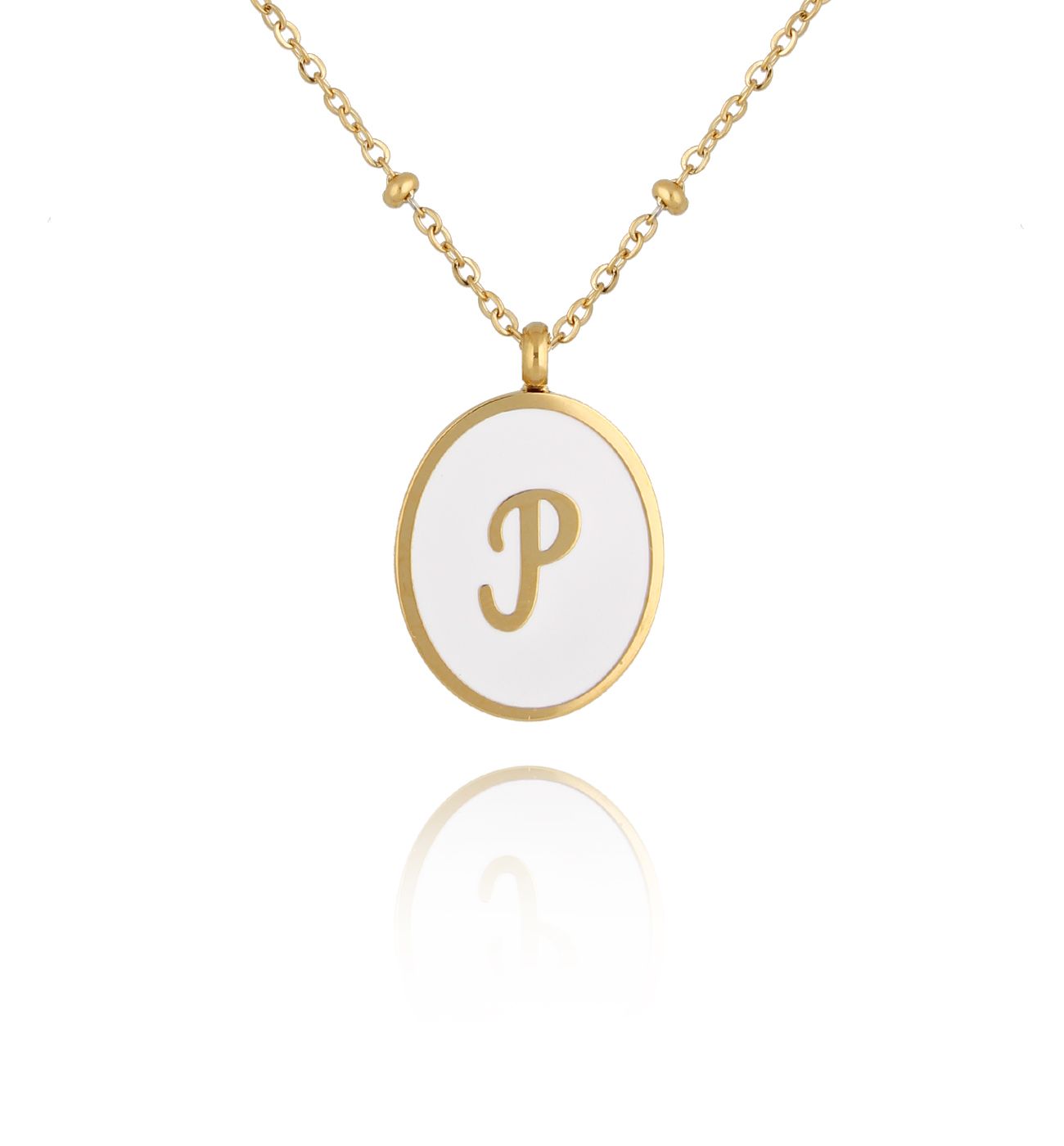 Naszyjnik z białą emalią z literą P Vintage Enamel Alphabet NSA0572