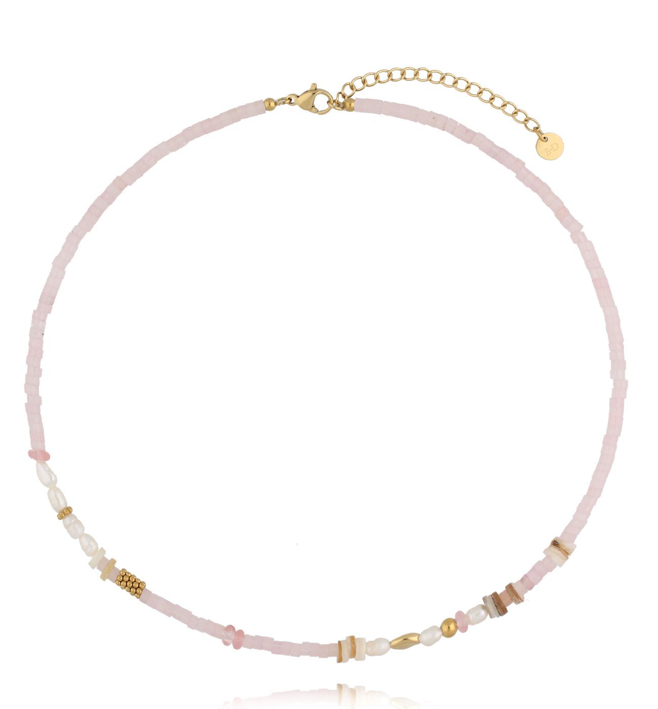 Naszyjnik różowy z jadeitami i perłami - By Dziubeka