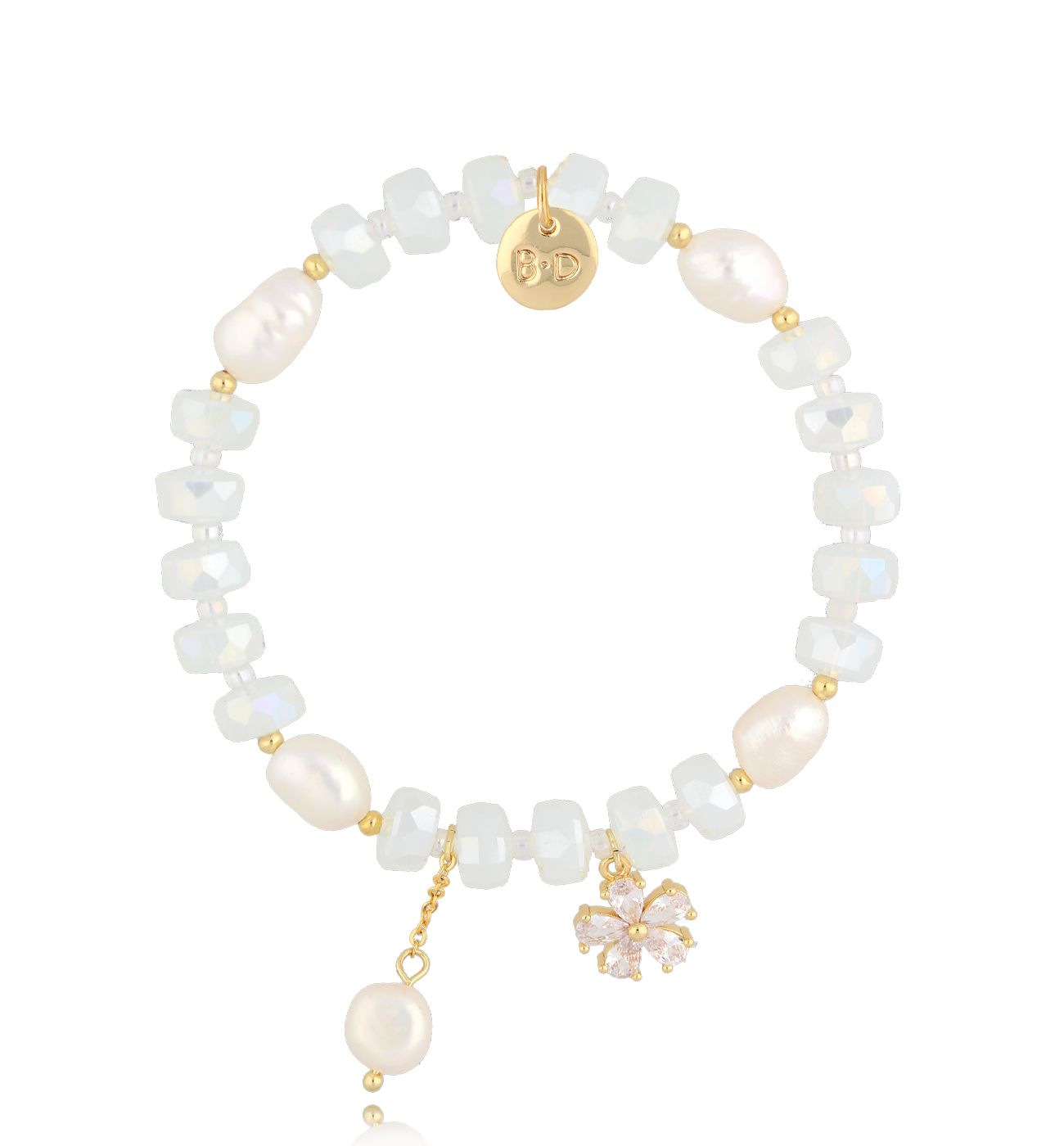 Bransoletka z mlecznymi kryształkami i zawieszką - By Dziubeka