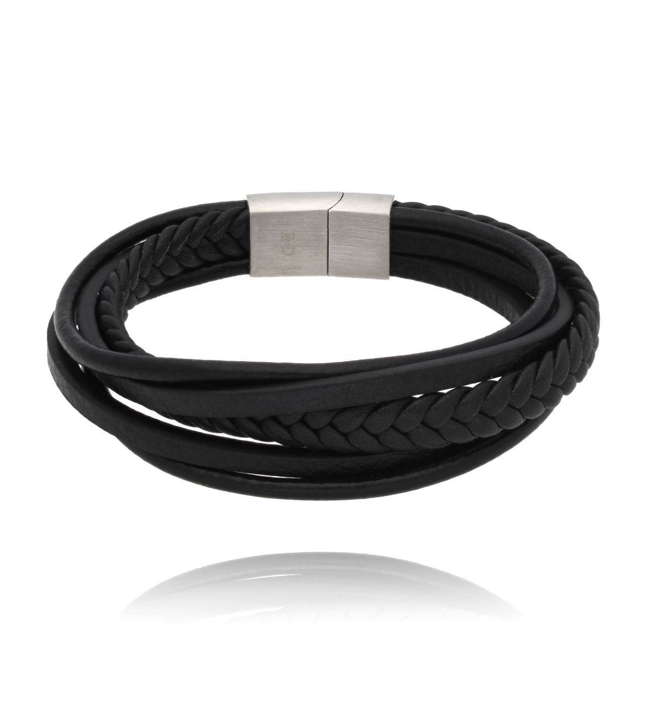 Bransoletka męska czarna skórzana Hugh BMITC0800