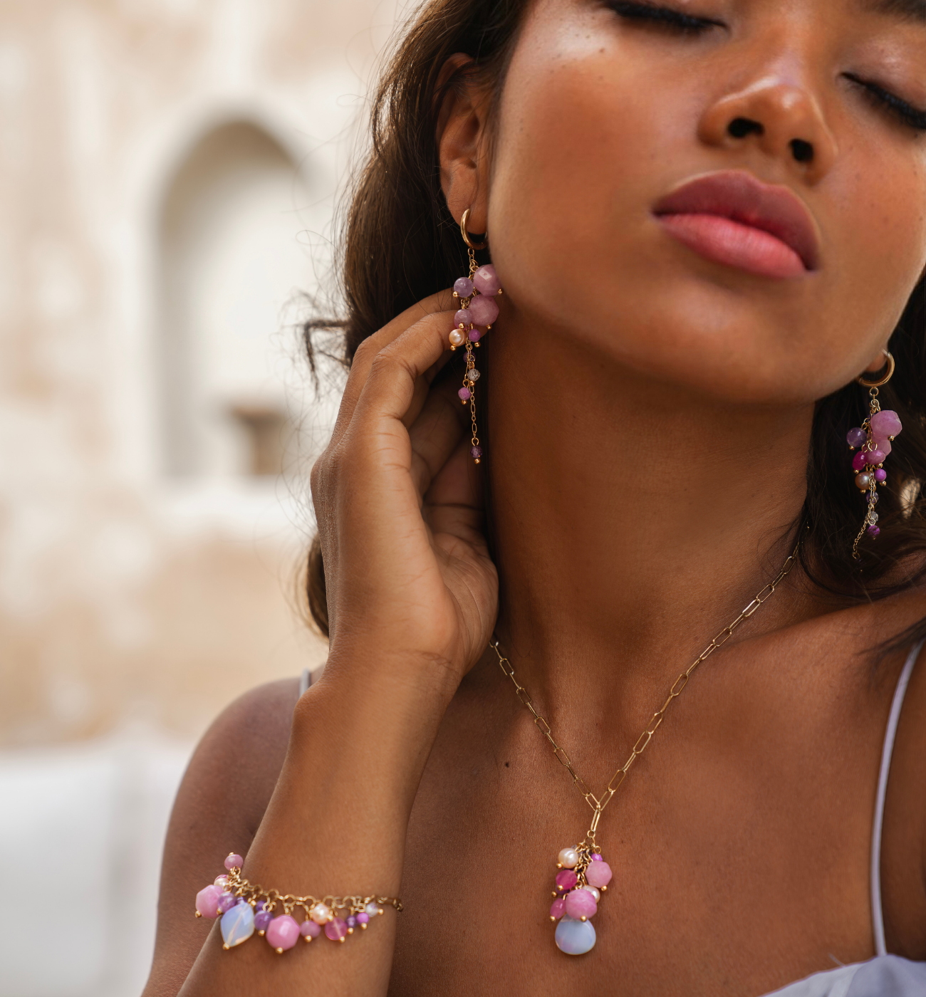 Kolczyki z kamieniami różowe Island Elegance KPA0253