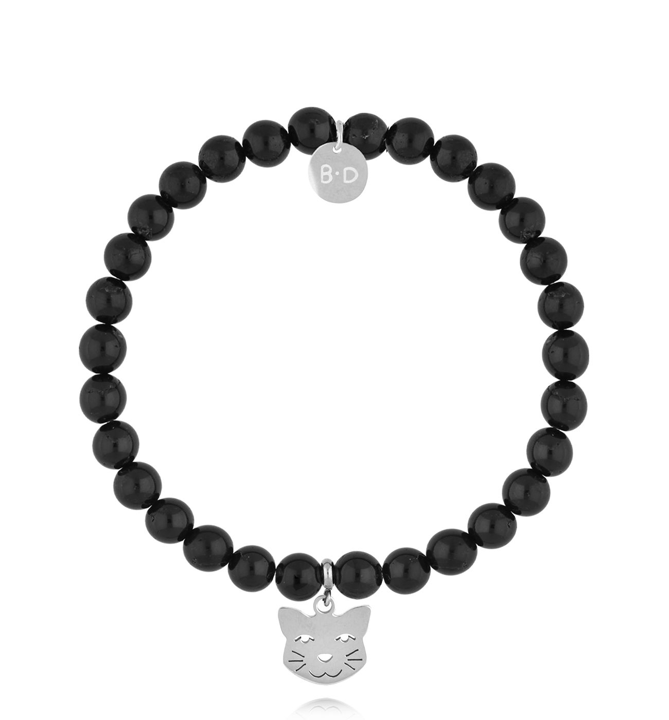 Bransoletka czarna z turmalinami i kotkiem Astrid - By Dziubeka